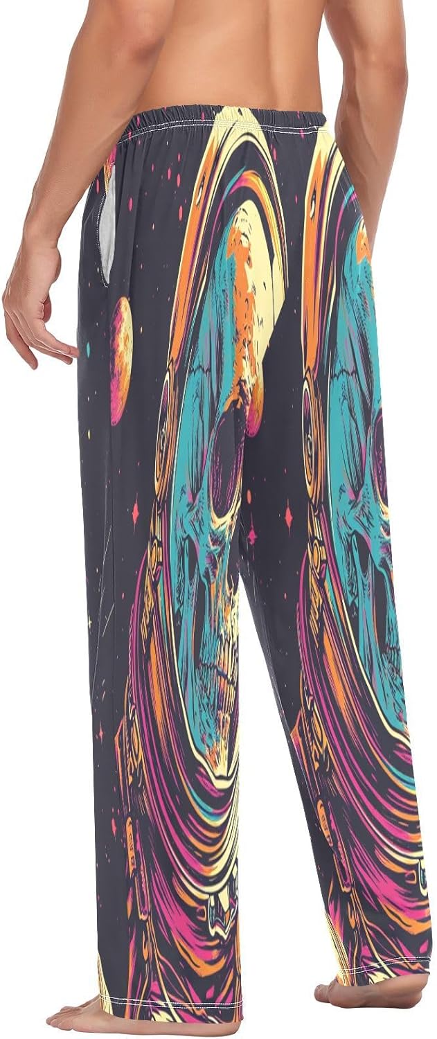 ALAZA Skull Astronaut Men's Pajama Pants Men Cotton Pajama Bottoms with Pockets, S