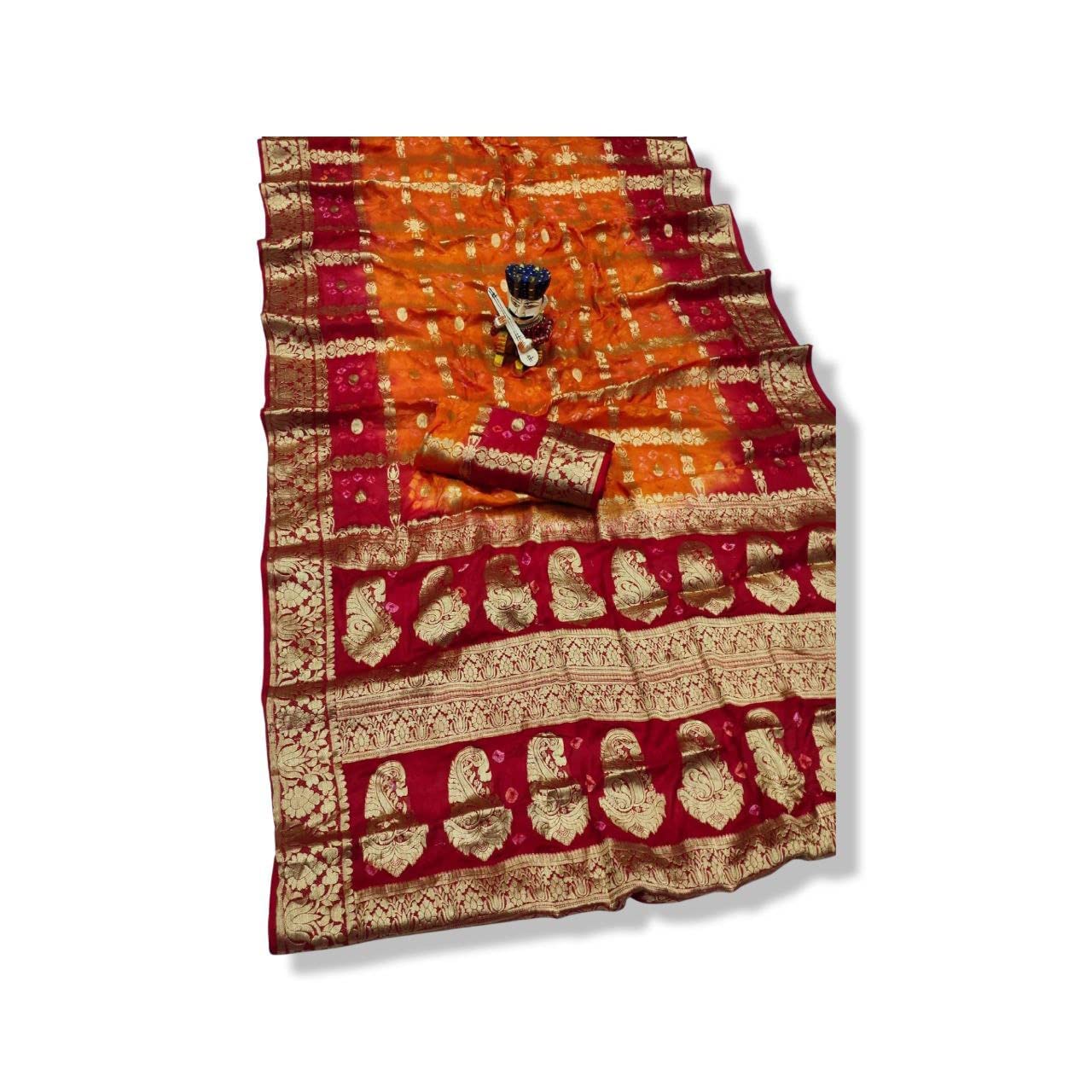 PK HUB Women's Bandhej Silk Saree with Zari Work