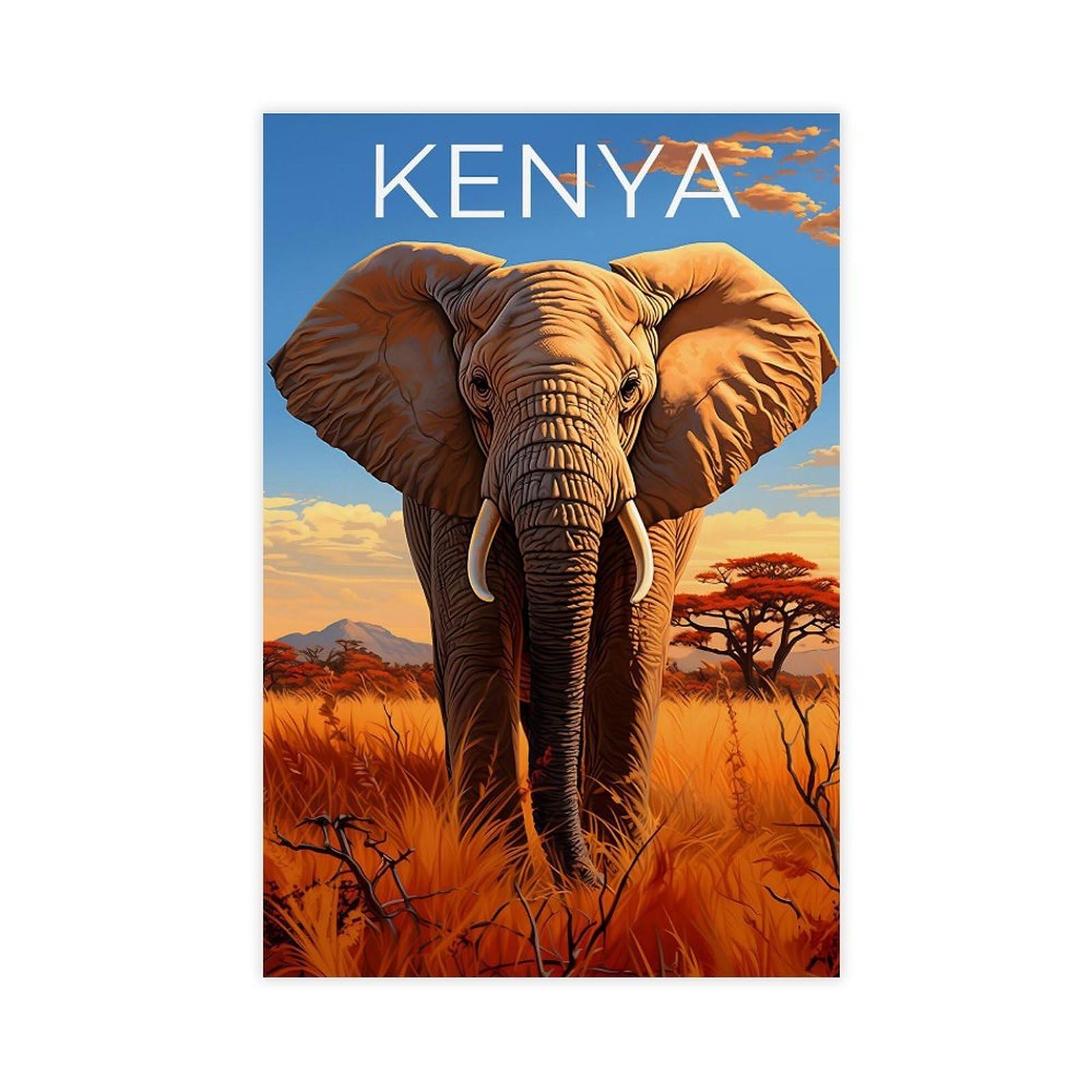 Bareronor Kenya Elephant Poster Canvas Poster Bedroom Decor Landscape Office Room Decor Gift 16" L X 24" W