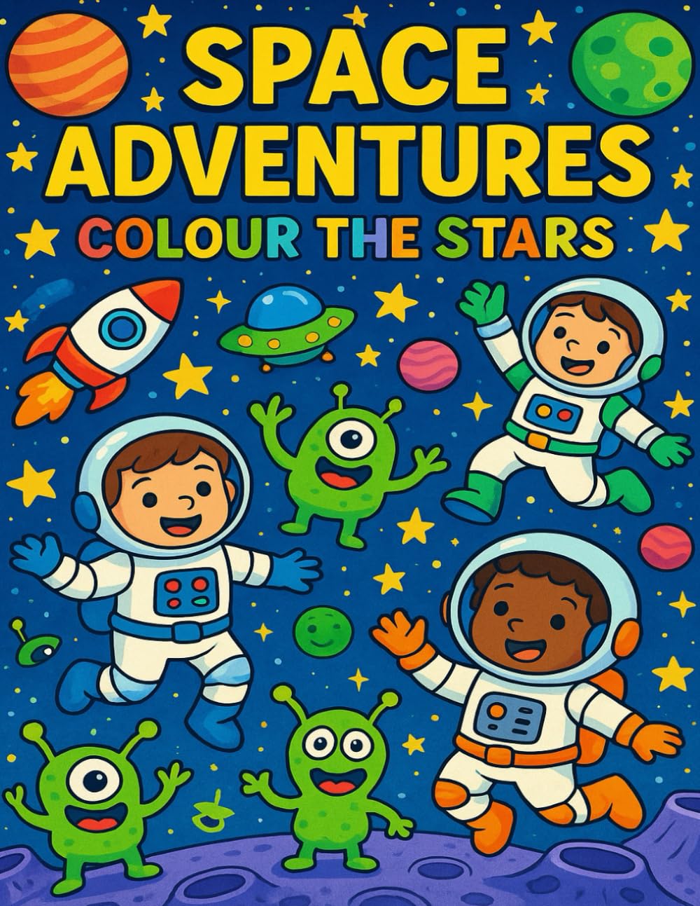Space Adventures - Space, Astronauts and Aliens | Fun Children's colouring / Coloring in Book ages 3-7yrs old: Colour the Stars