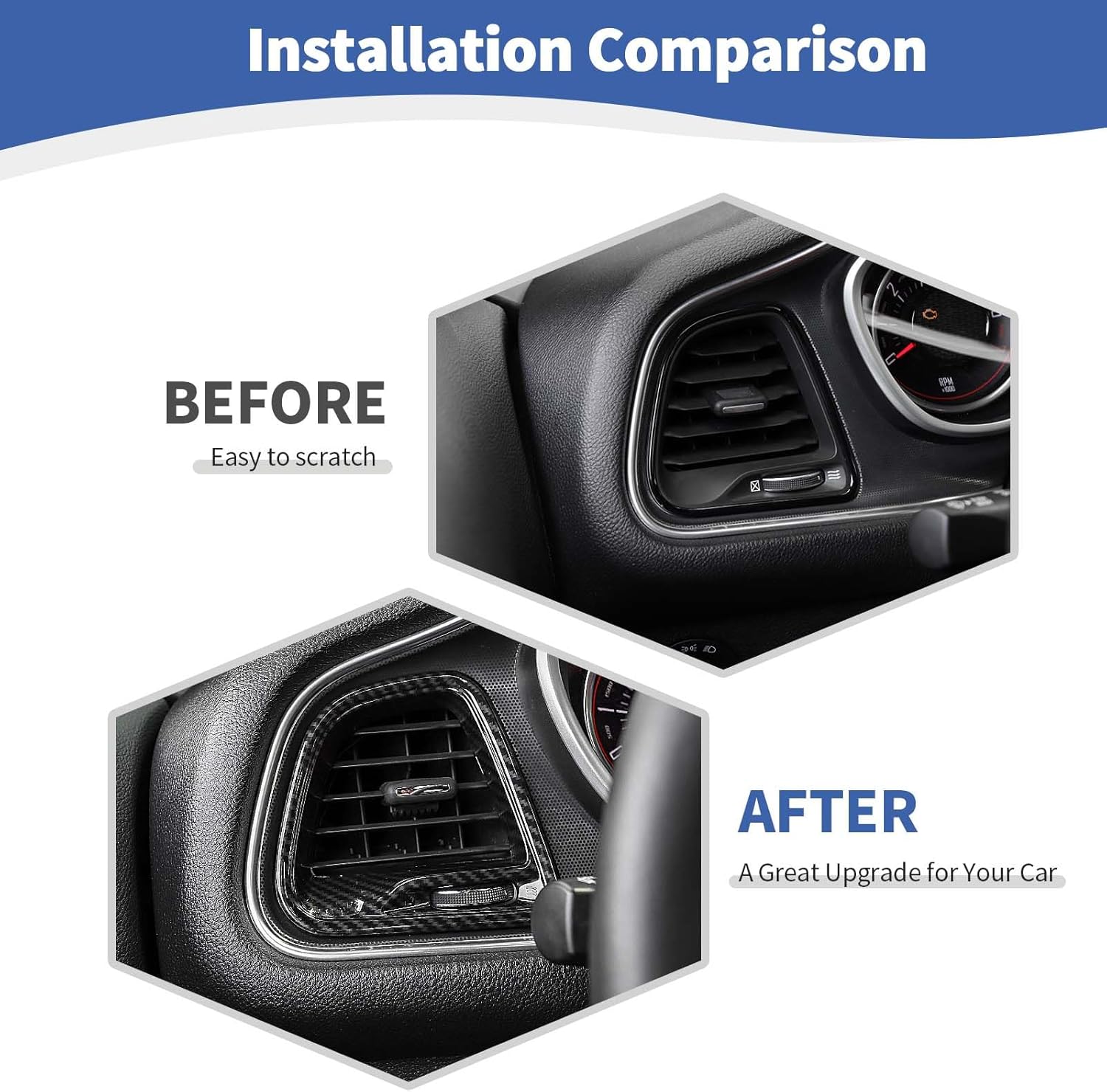 RT-TCZ for Challenger Carbon Fiber Dash Air AC Vents Cover Trim for Dodge Challenger 2015-2023 Black ABS Carbon Fiber Interior Accessories 4pcs