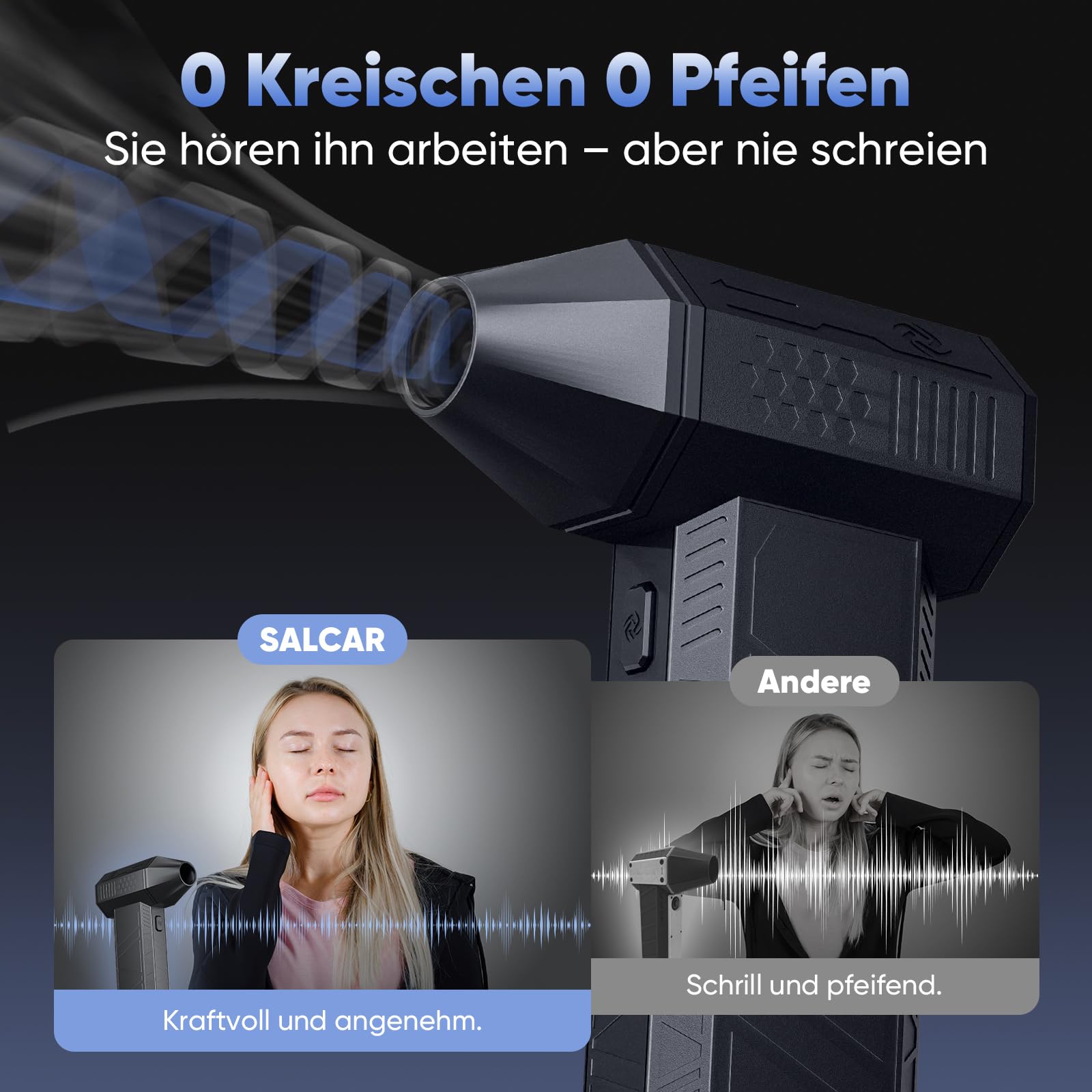 SALCAR Elektrisches Staubgebläse tragbar 130000RPM, 3-Gang Mini Air Duster mit stufenloser Regelung & Turbotaste, wiederaufladbares Super-Power-Druckluftspray für PC, Auto – Outdoor und Haus