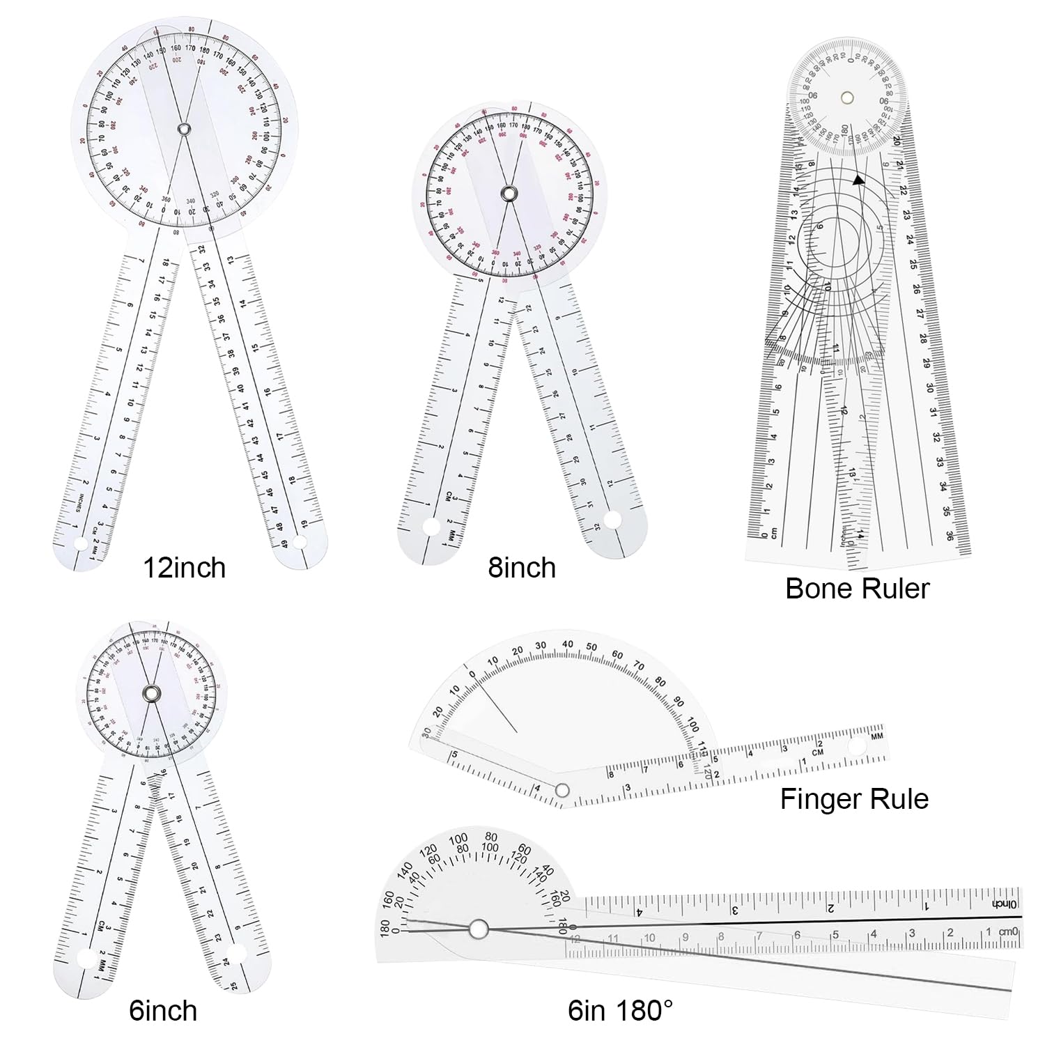 Transparent PVC Goniometer Set Complete 6-Piece Goniometer Set For ...