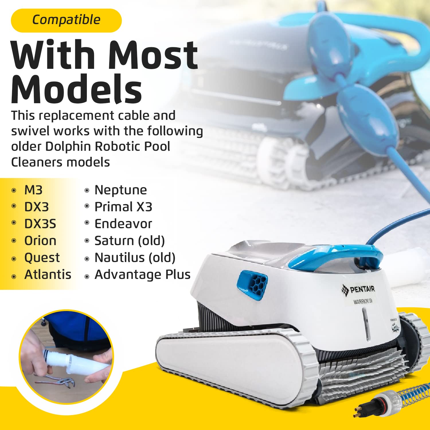 9995861 60ft Replacement Cable & Swivel 2 Wire Replacement Parts for Dolphin Maytronics Nautilus