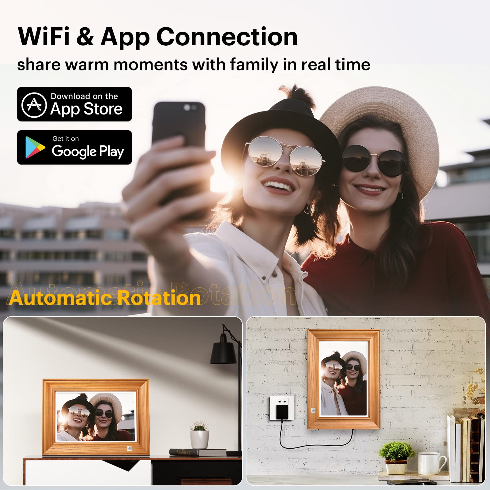 KODAK Cadre Photo Numérique WiFi Cadre Numérique Photo 10 pouces, FHD 1920*1200 Écran Tactile, Cadre Photo Électronique avec Mémoire de 64Go, Rotation Automatique, Partage d'images et Vidéos via App