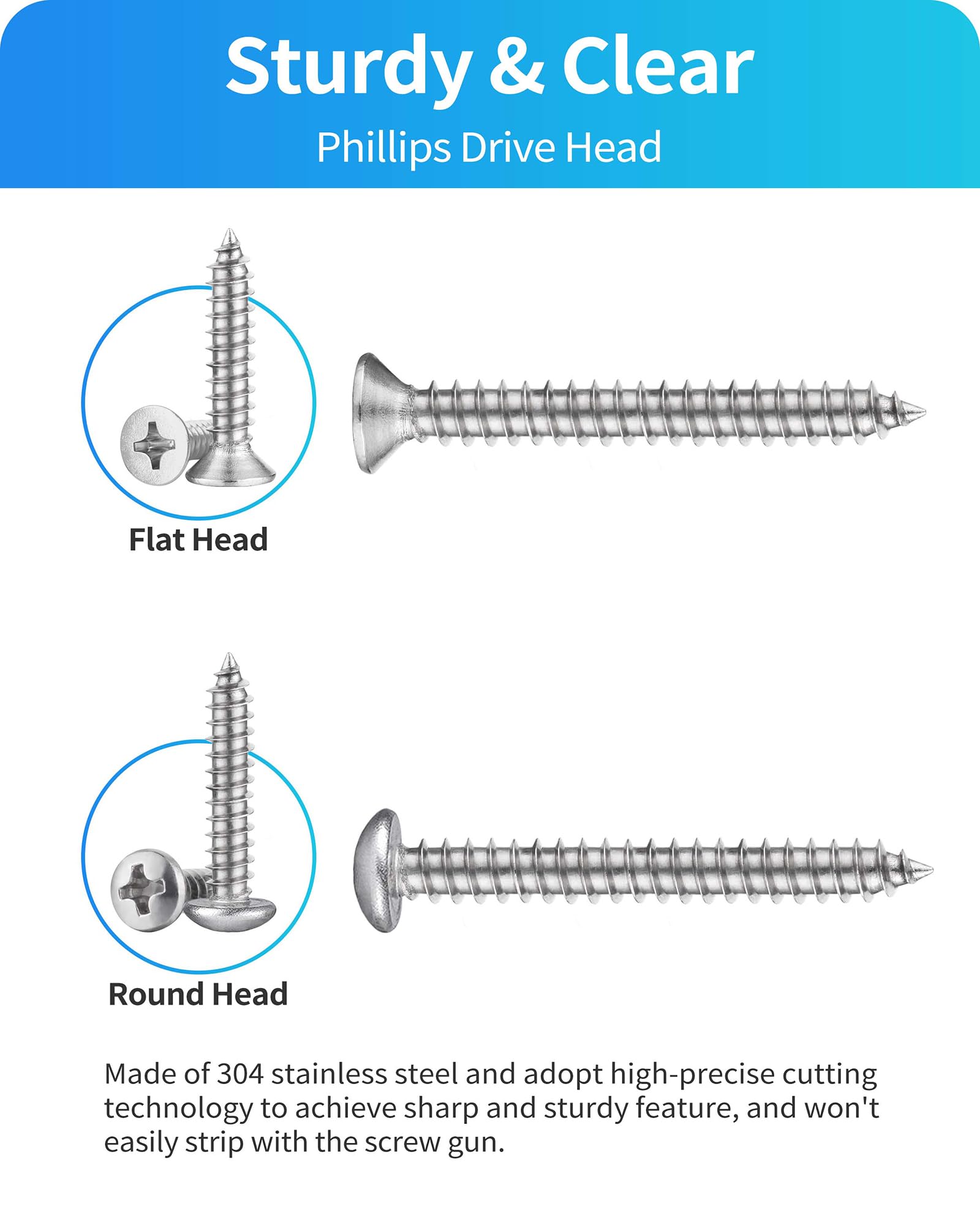 DIVANC 560Pcs 304 Stainless Steel Self Tapping Screws Assortment Set, M3/M4/M5/M6 Flat Head & Round Head Self Tapping Screws Assortment Set, Phillips Drive Wood Screw Assortment Kit - Image 3