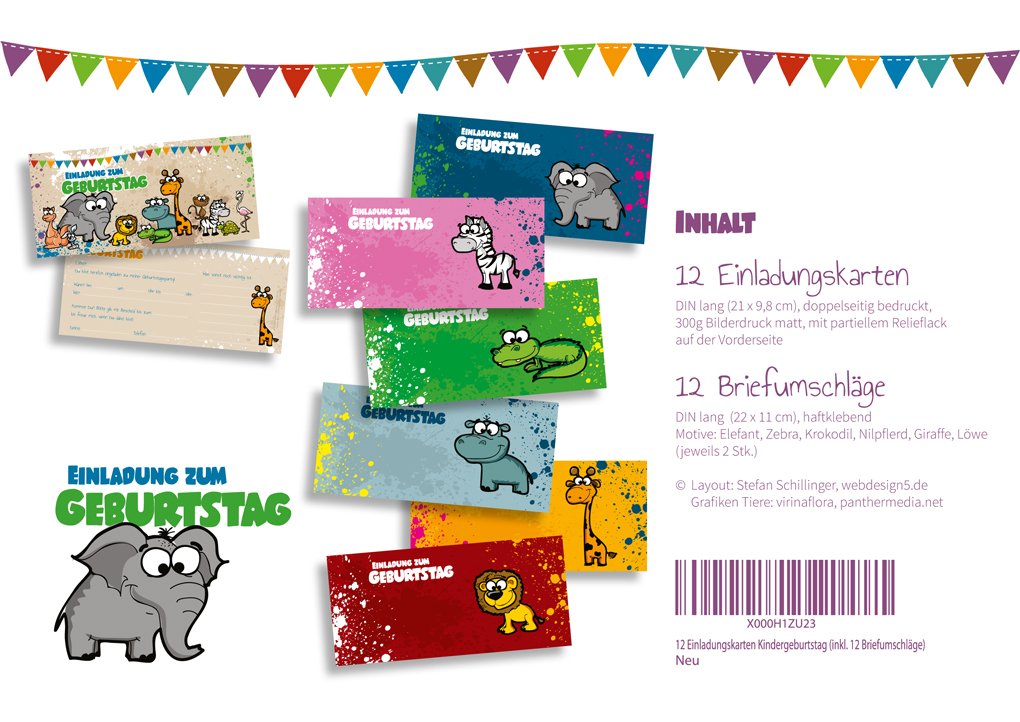 Safari-Tier Einladungskarten Für Kindergeburtstag - 20 Stück Mit Umschlägen, 10,2x15,2 Cm, Aus Festem Karton