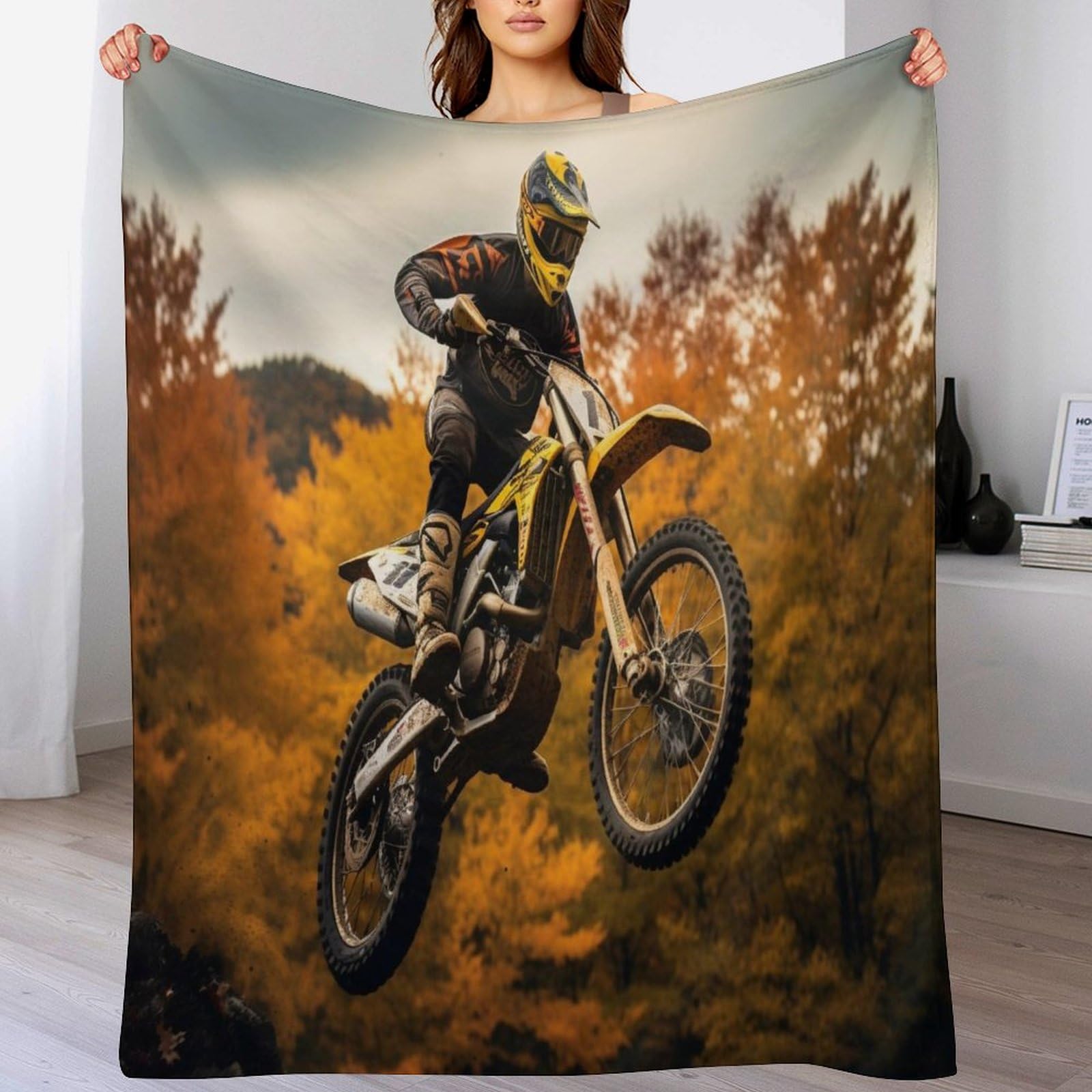 Couverture motocross en flanelle 180x200 cm plaid doux pour lit et canapé