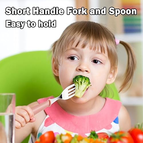 Miniatura 4 de Juego de cubiertos de 12 piezas para niños pequeños, tenedores y cucharas de acero inoxidable para bebés, juego de cubiertos para niños con mango