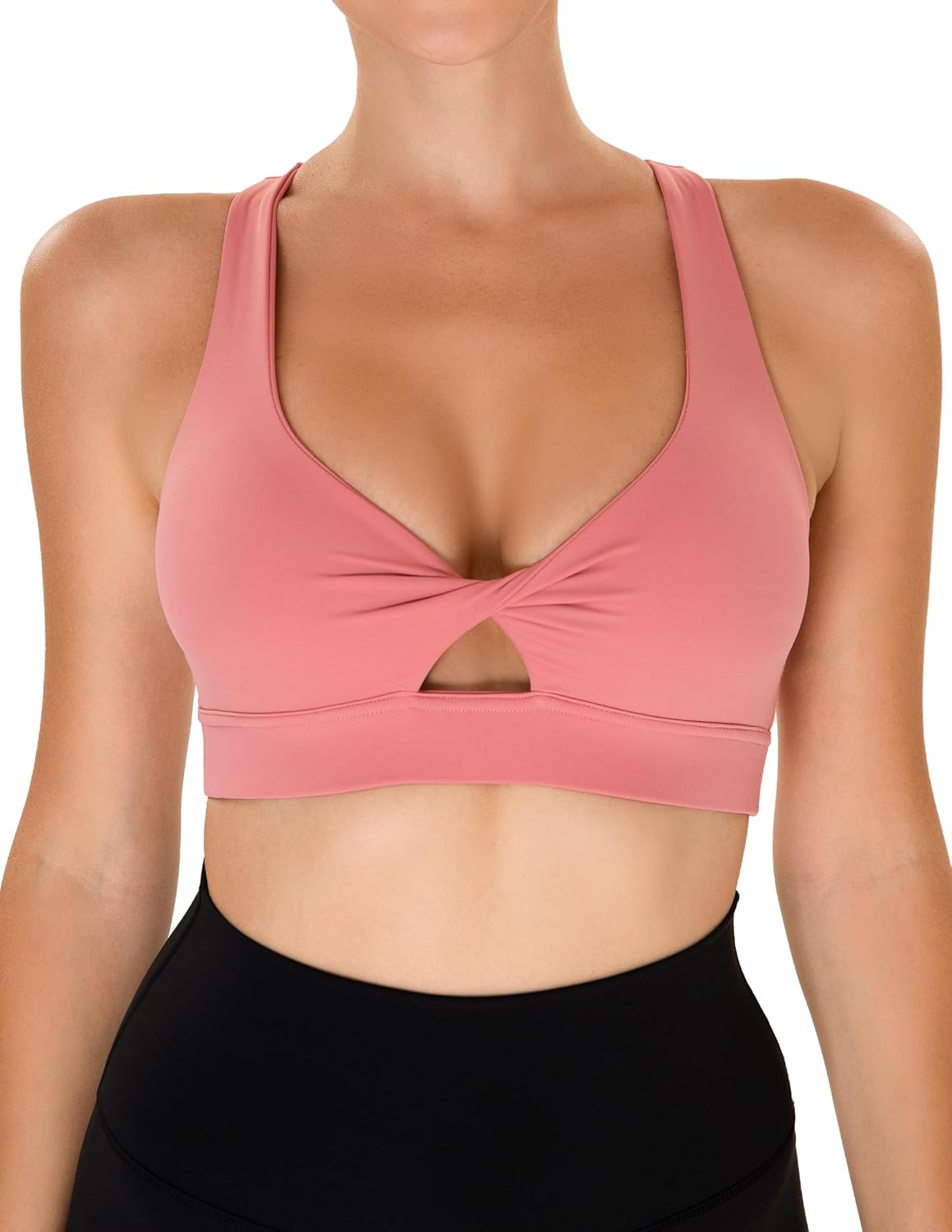 YUNOGA Women's Workout Push Up Bras Twist Front Cropped Yoga Bra with Removable Pads and Supportive Criss Cross Back