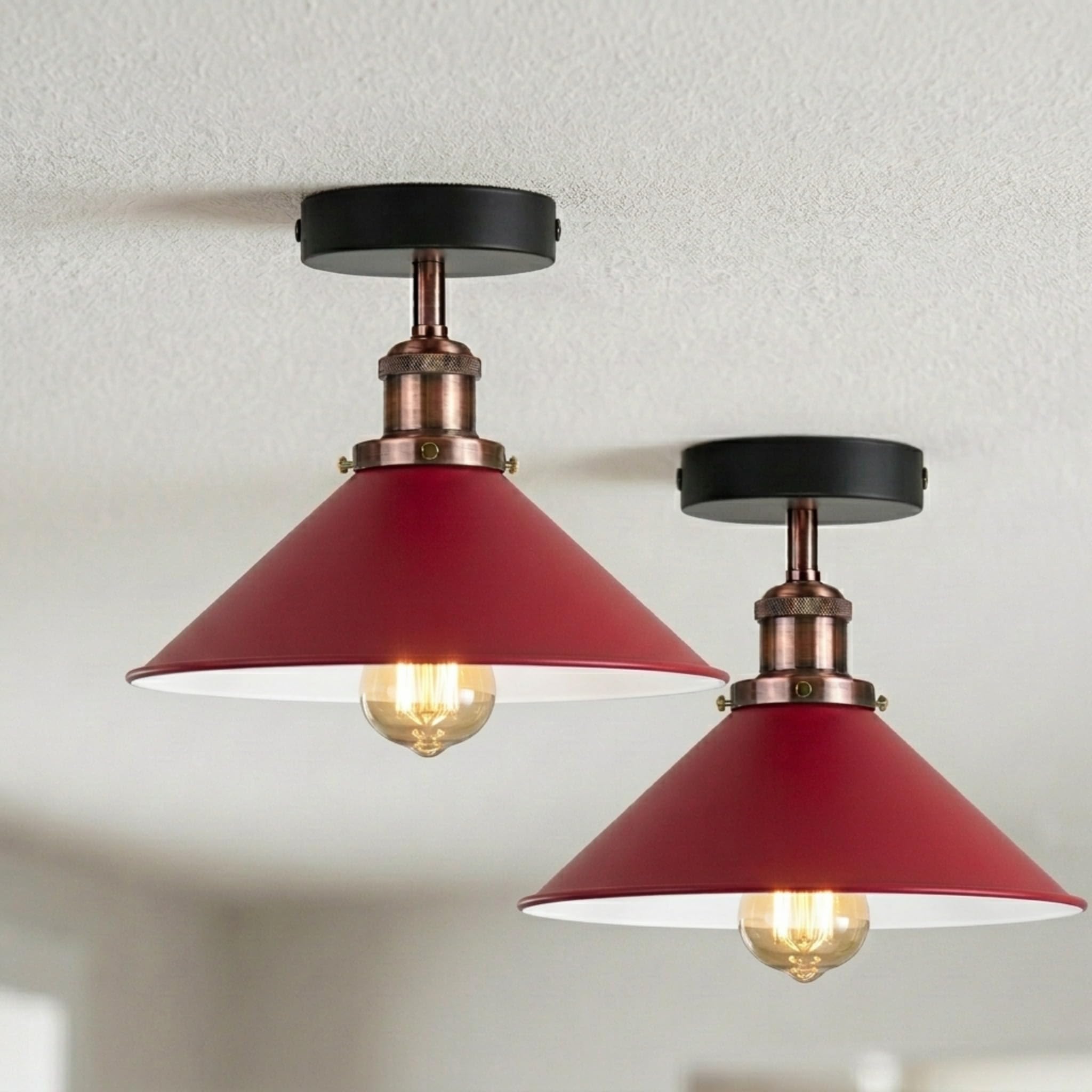 DC VOLTAGE Industrial Retro 2 Pack Flush Mount Ceiling Light, Metal Cone Shade Light Fixture E27 Lighting Fixture for Bedroom,Dining Room,Kitchen, Hallway with Bulb โ image 1