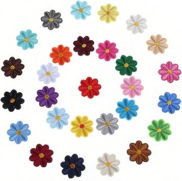 28PCS Daisy Flower Iron On Patches, Embroidered Floral Applique for Clothes Jeans Jackets Bags, Sew On Cute Decorative Spring Summer Design 4x4cm, 28 Colors
