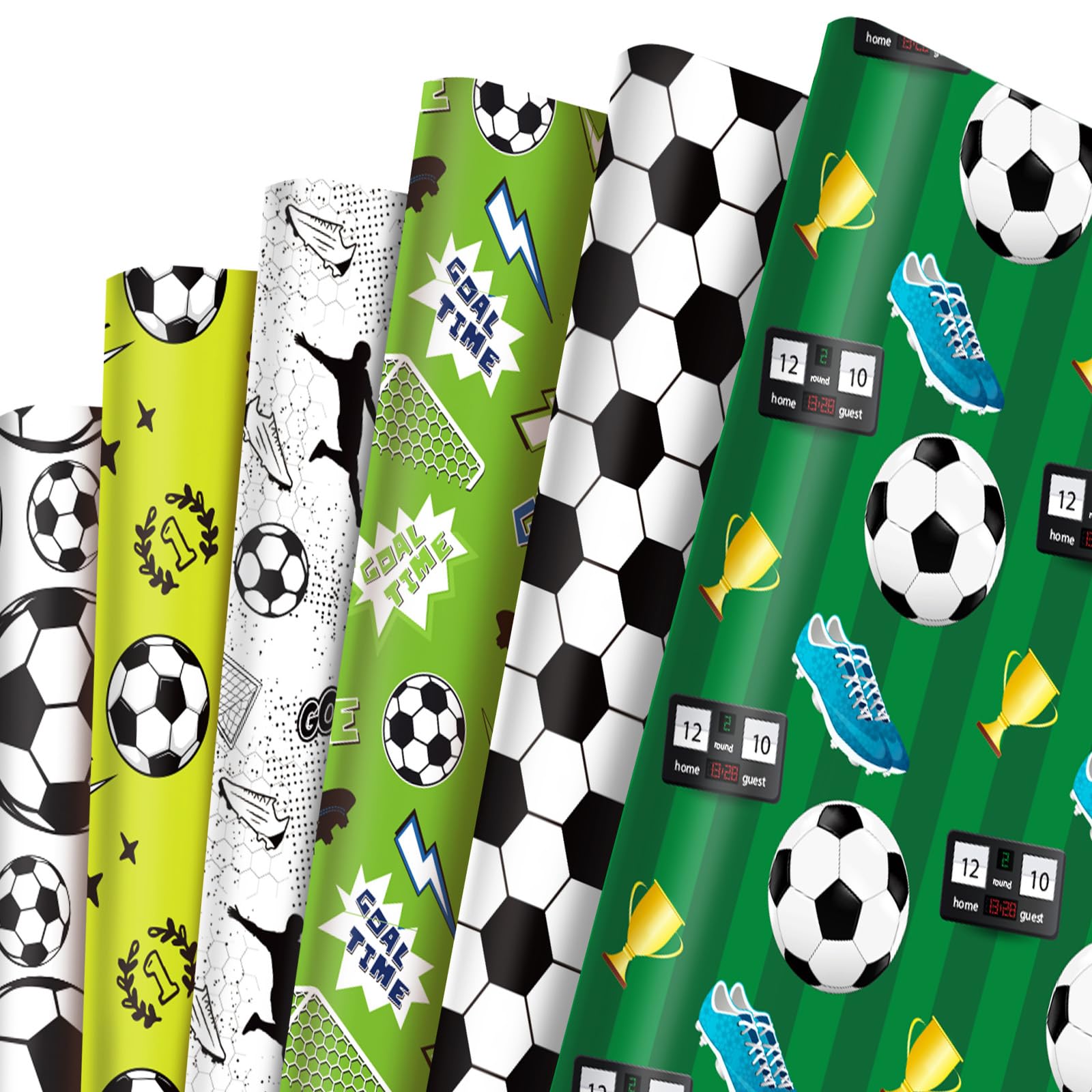 12 Pcs Football Wrapping Paper Sheets, 69x50cm Green Soccor Art Gift Wrapping Paper,Recyclable Golfs Birthday Wrapper for Boys Mens Kids Adults Party Gift Wrap Boxes Decorations — image 1