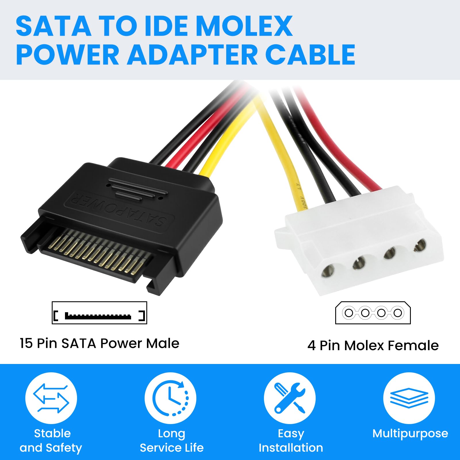 Amazon | SDTC Tech SATAオスから4ピンモレックスメス電源アダプター