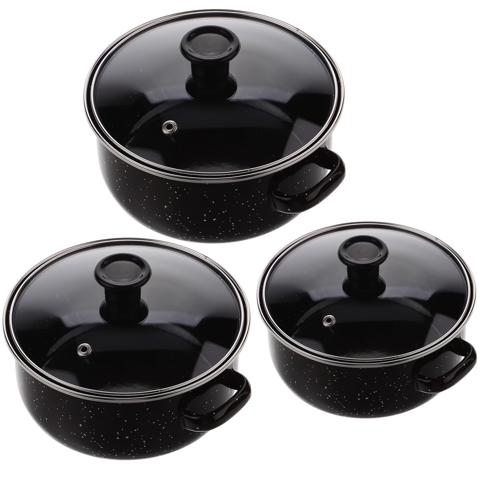 Toyvian Vintage Emaille Kochtopf 3 Stück mit Deckel und Griffen Vielseitiger Kleiner Suppentopf für Nudeln und Hot Pot Robust und Multifunktional
