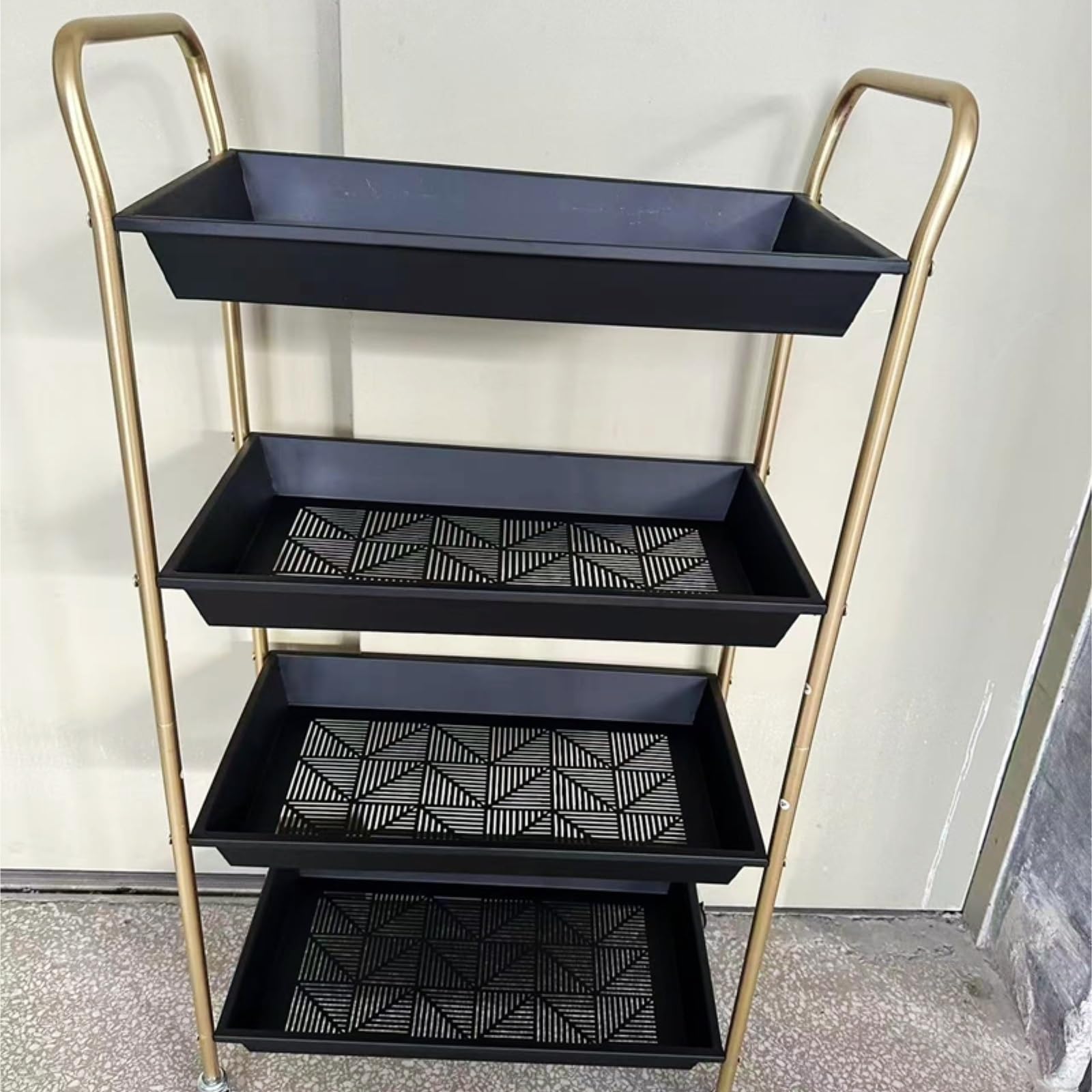 Carrito rodante de metal de 4 niveles, almacenamiento versátil para oficina, baño, cocina, carrito utilitario resistente con ruedas (blanco)