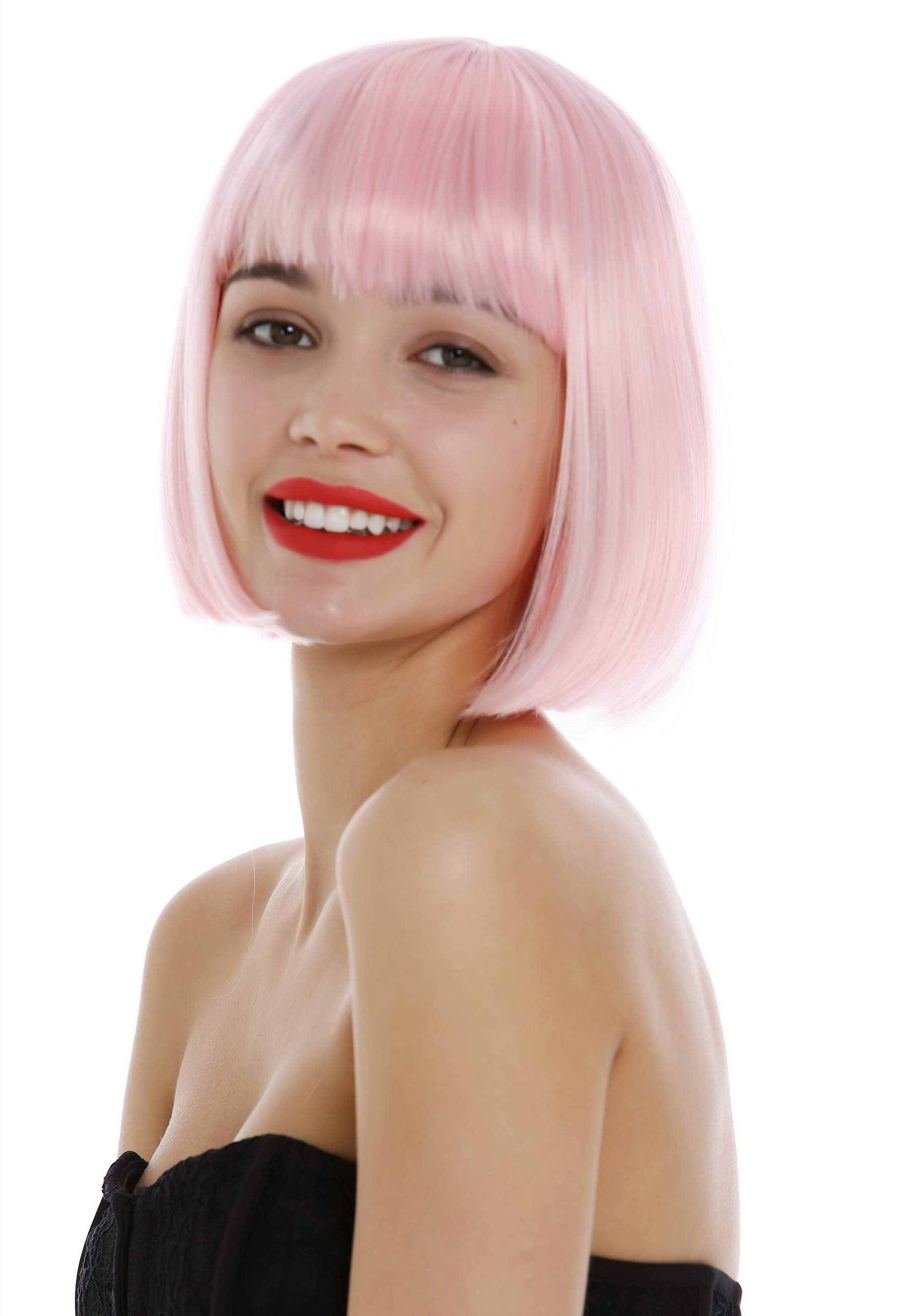 WIG ME UP - 7803-T2333 Short lady Wig bob style bangs fringe sleek light pink, light pink (T2333)