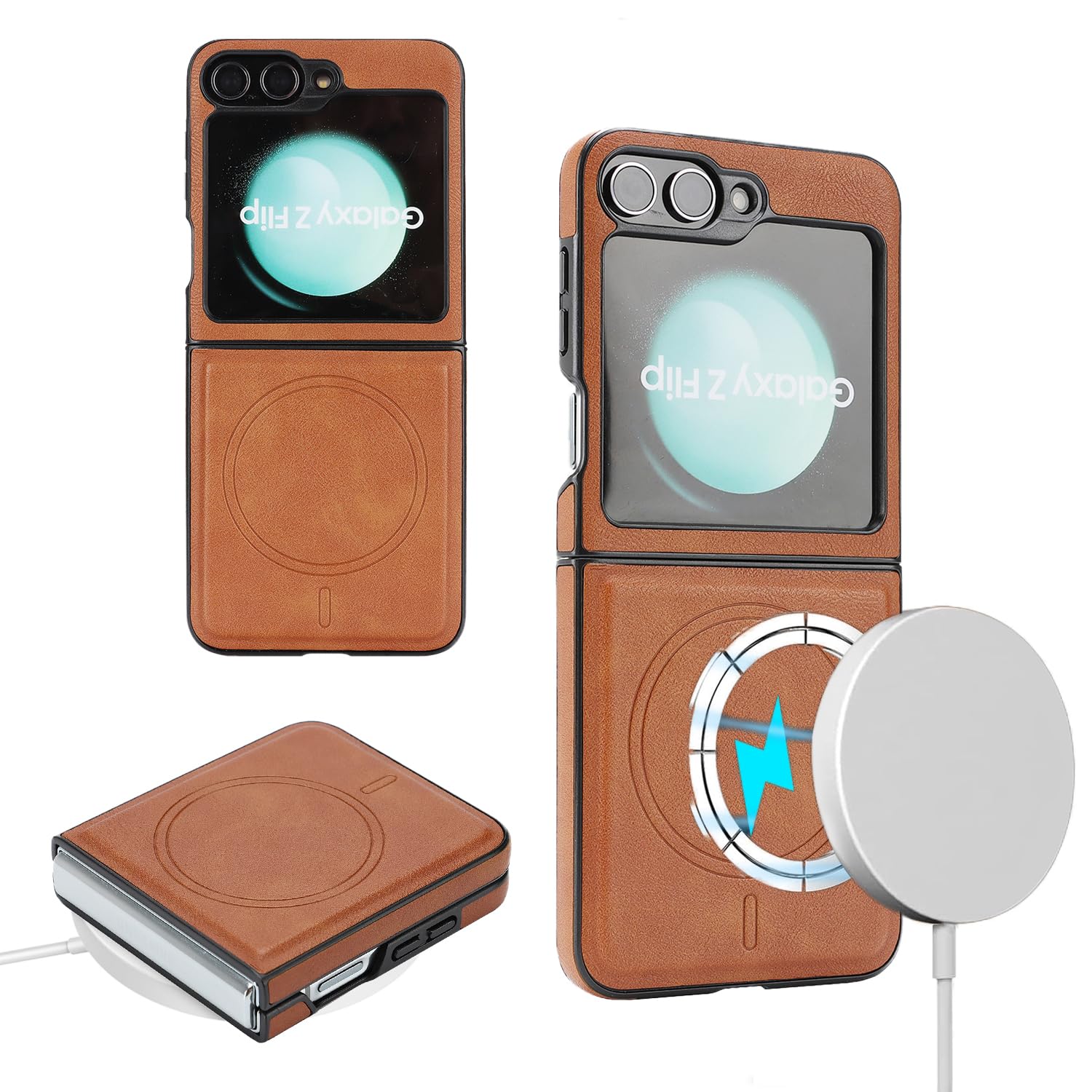 case for Samsung Galaxy Z Flip 4 Magnetic Support Wireless Charging Premium PU Leather Shockproof Protective Cover for