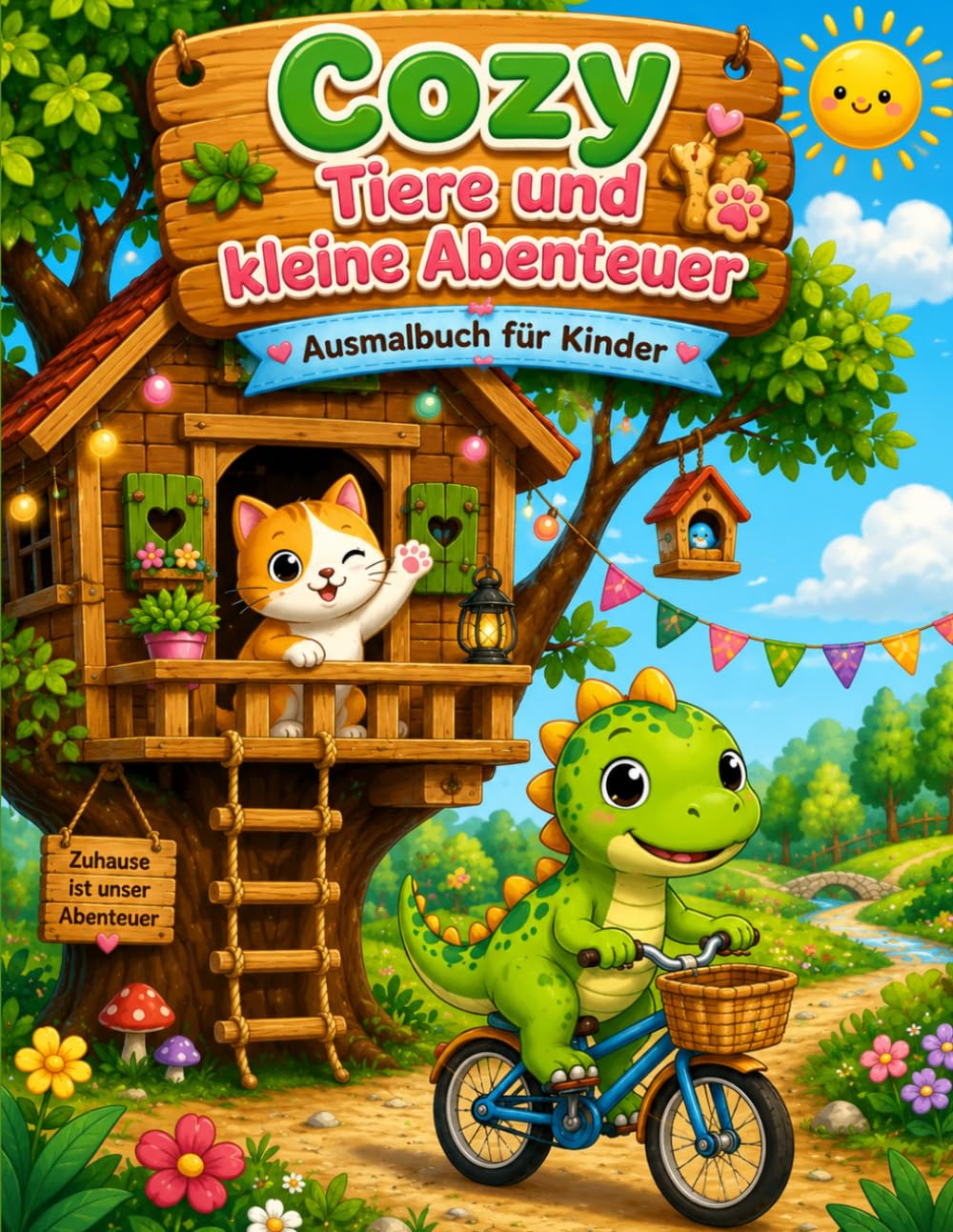 Cozy Tiere und kleine Abenteuer 50 süße Ausmalbilder, Cozy coloring Book for Kids: Ein liebevoll gestaltetes Ausmalbuch voller Tiere und Fantasie