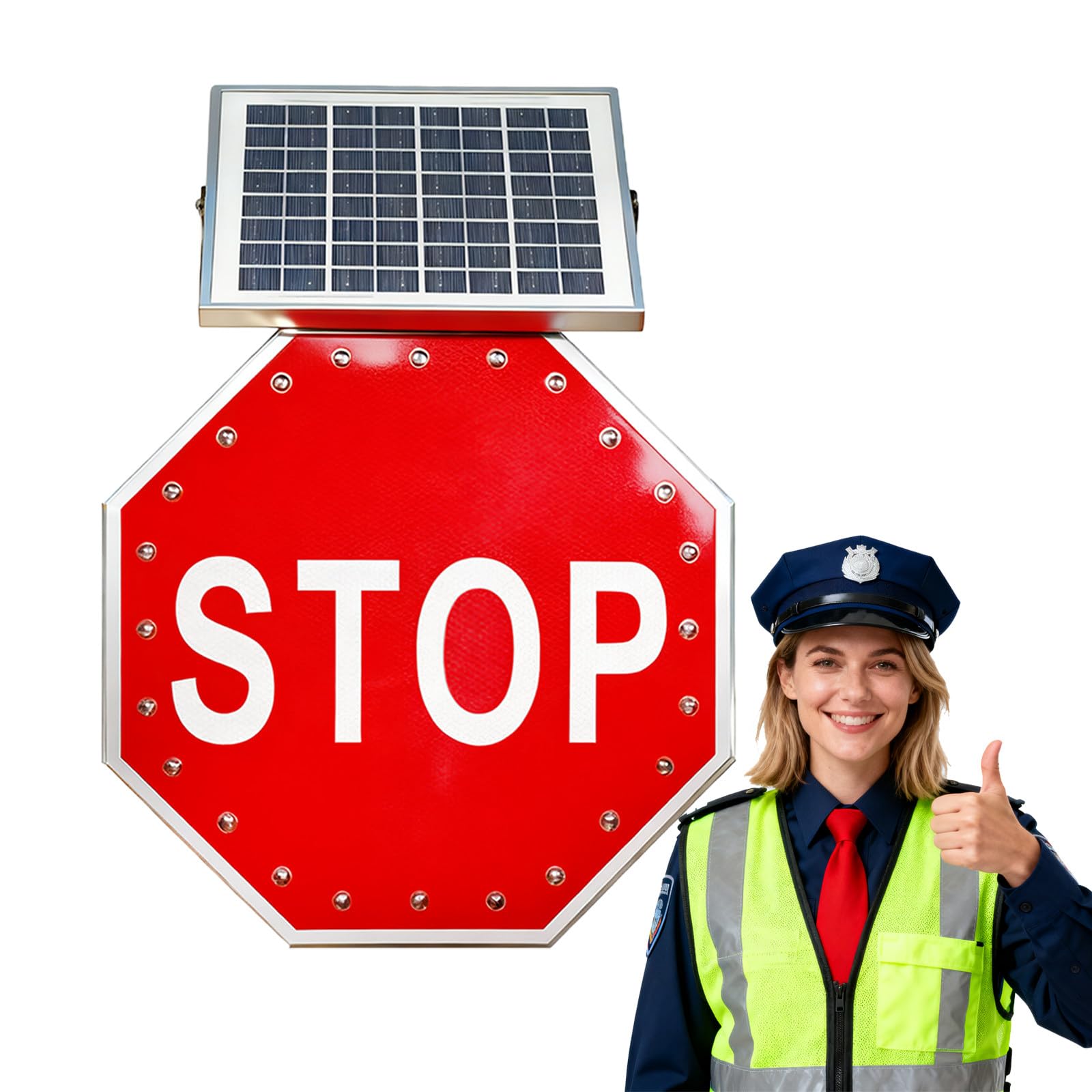 Señal de Stop LED Solar de 61 cm, Intermitente y Reflectante,Señal de Stop, con energía Solar, para Zonas con Suministro eléctrico Limitado, estacionamientos, etc.
