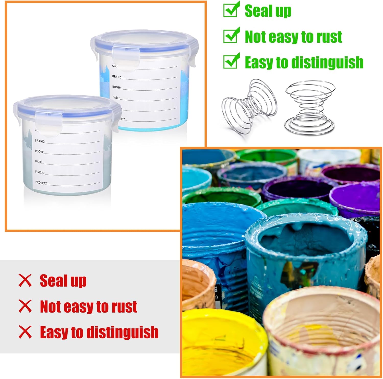 Remerry 8 Sets Paint Container with Stainless Steel Mixing Ball Touch up Storage Cups with Lids Paint Containers Storage Airtight for Repainting(600 ml) - Image 2