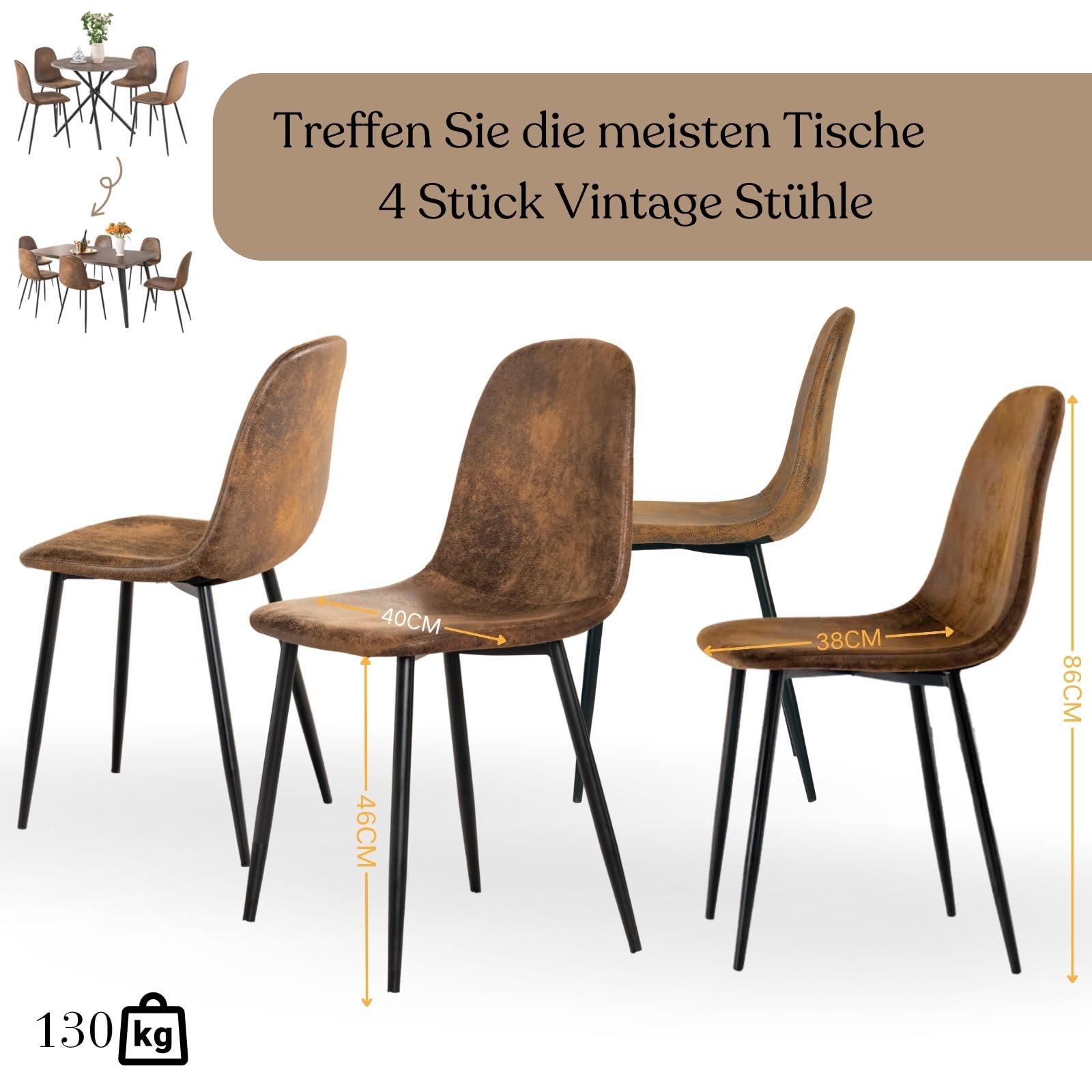FurnitureR Juego de 4 sillas de jardín, imitación de Terciopelo marrón, Estructura en Cruz de Metal, Resistente a la Intemperie, para terraza y balcón
