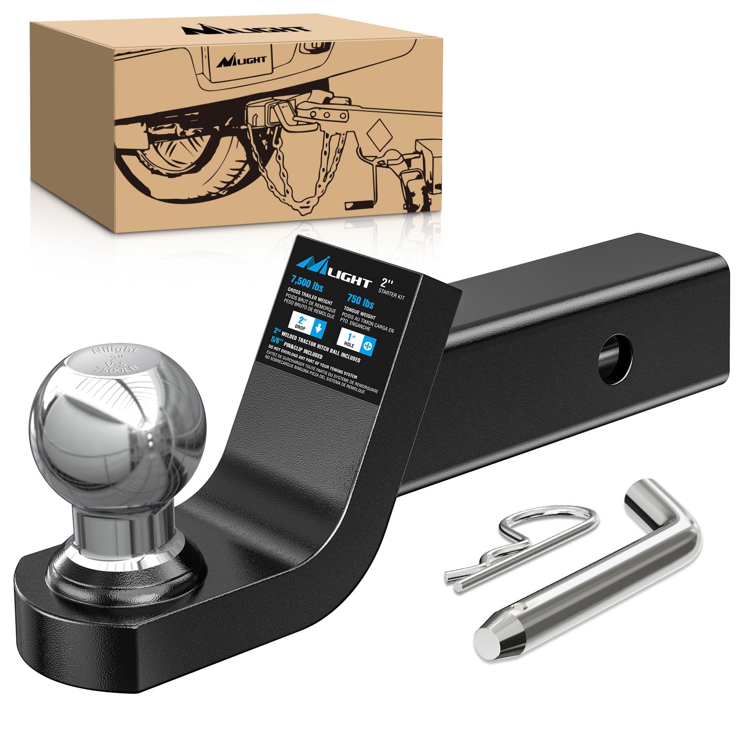 Nilight 2" Drop with 2" Welded Ball Mount fits 2 Inch Receiver
