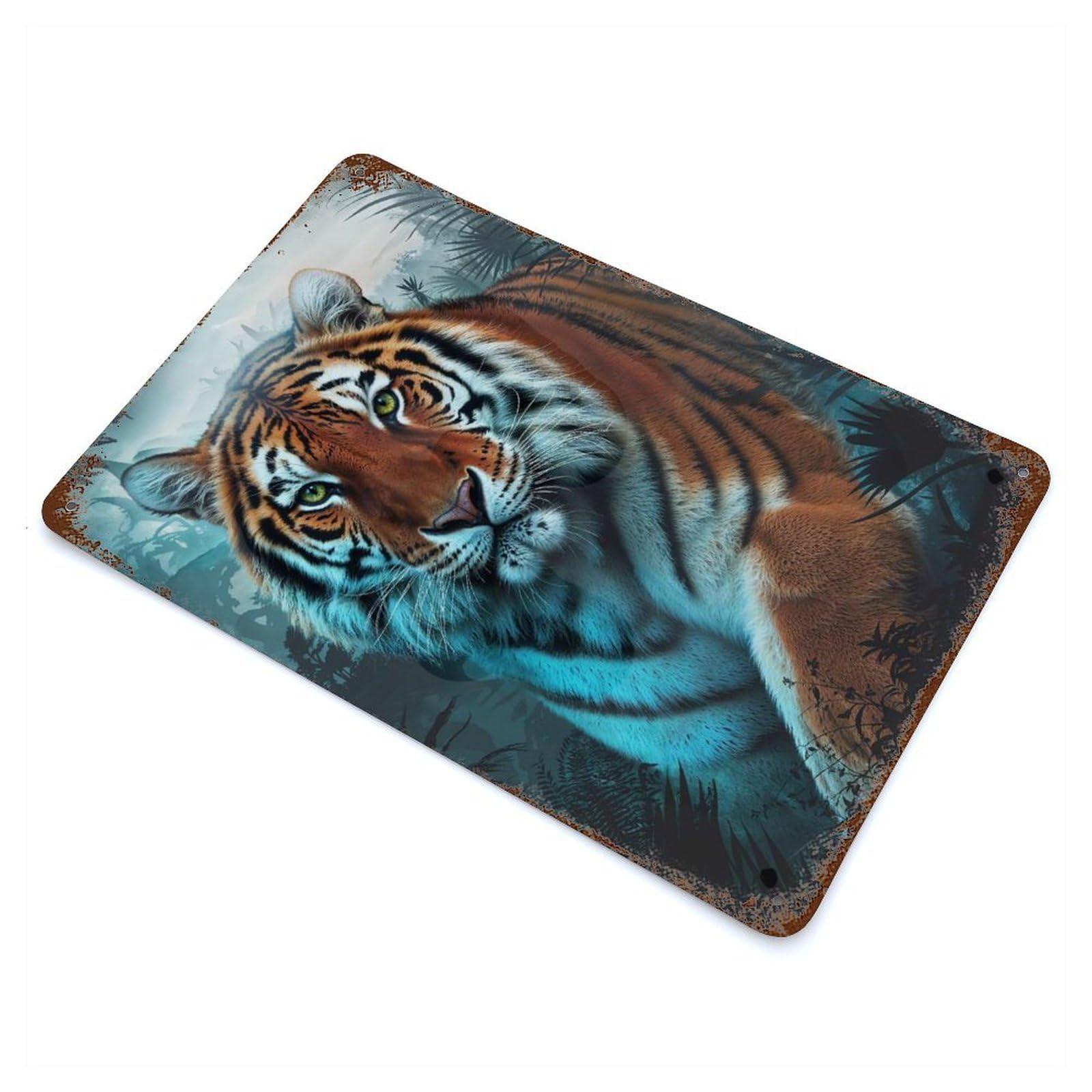 Tiger in Jungle Vintage Rust Metal Sign 11.8"x7.9", Ideal for Basement, Hobby Room And Garage Decor
