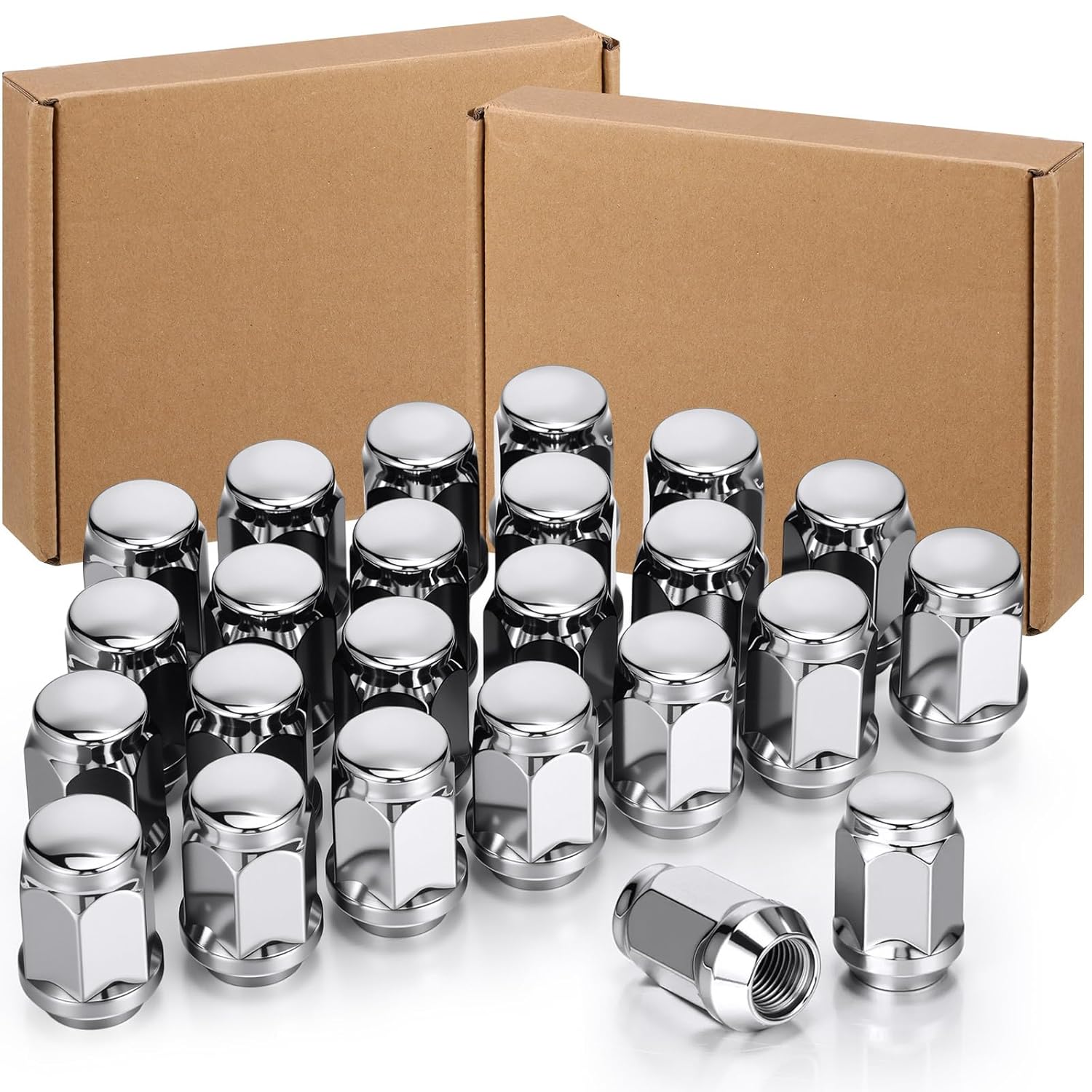 LEIFIDE 48 Pcs 1/2-20 Lug Nuts Durable Silver Carbon Steel Lug Nuts for Selective Market and Factory Wheels, 1.4"(35 mm) Long 3/4"(19 mm) Hex