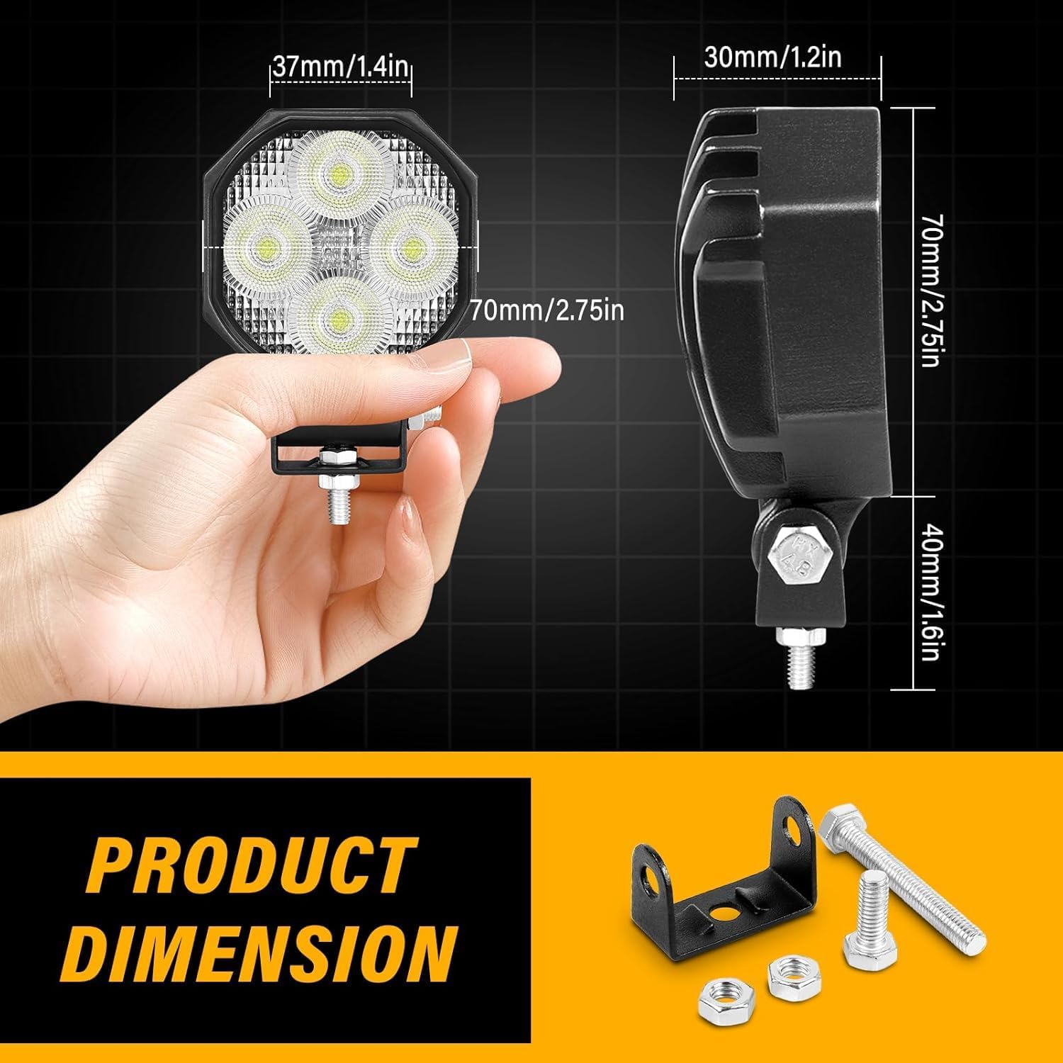 4 Pack 2.8 in 16W 1600LM Mini LED Work Light, 6000K White 12V 24V Off Road Driving Flood Lights Fog Lamps for Car Truck Boat Tractor 4x4 SUV ATV Motorbike Dirtbike, Waterproof IP67