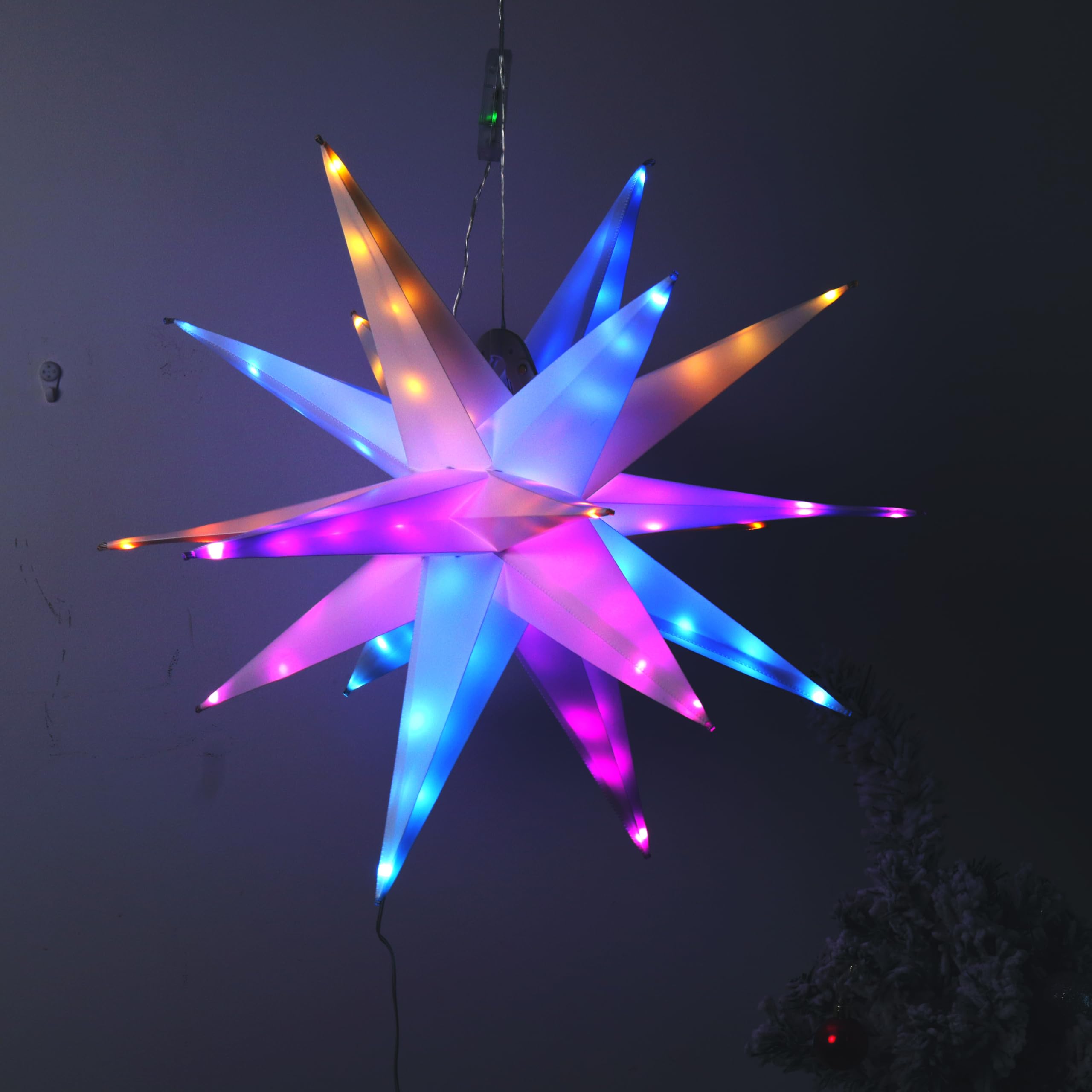 kalynmart 23 in Moravian Star Light Christmas Tree Topper 90 LED Christmas Star Remote Control Color Change Waterproof PVC Paper Lantern Lamp Stake Ground with 3D Bright Holiday Decoration