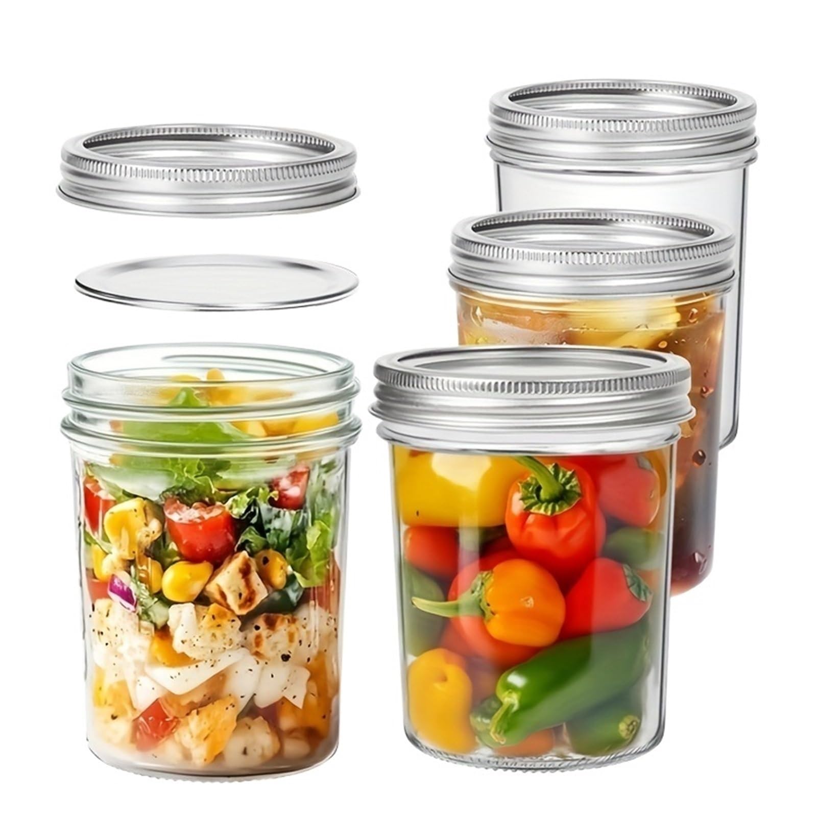 ZNJAMN 4PCS Mason Jars With Lids Pint With Seal Bands Glass Canning For Honey Jam Jelly Coffee Salad for Pickling