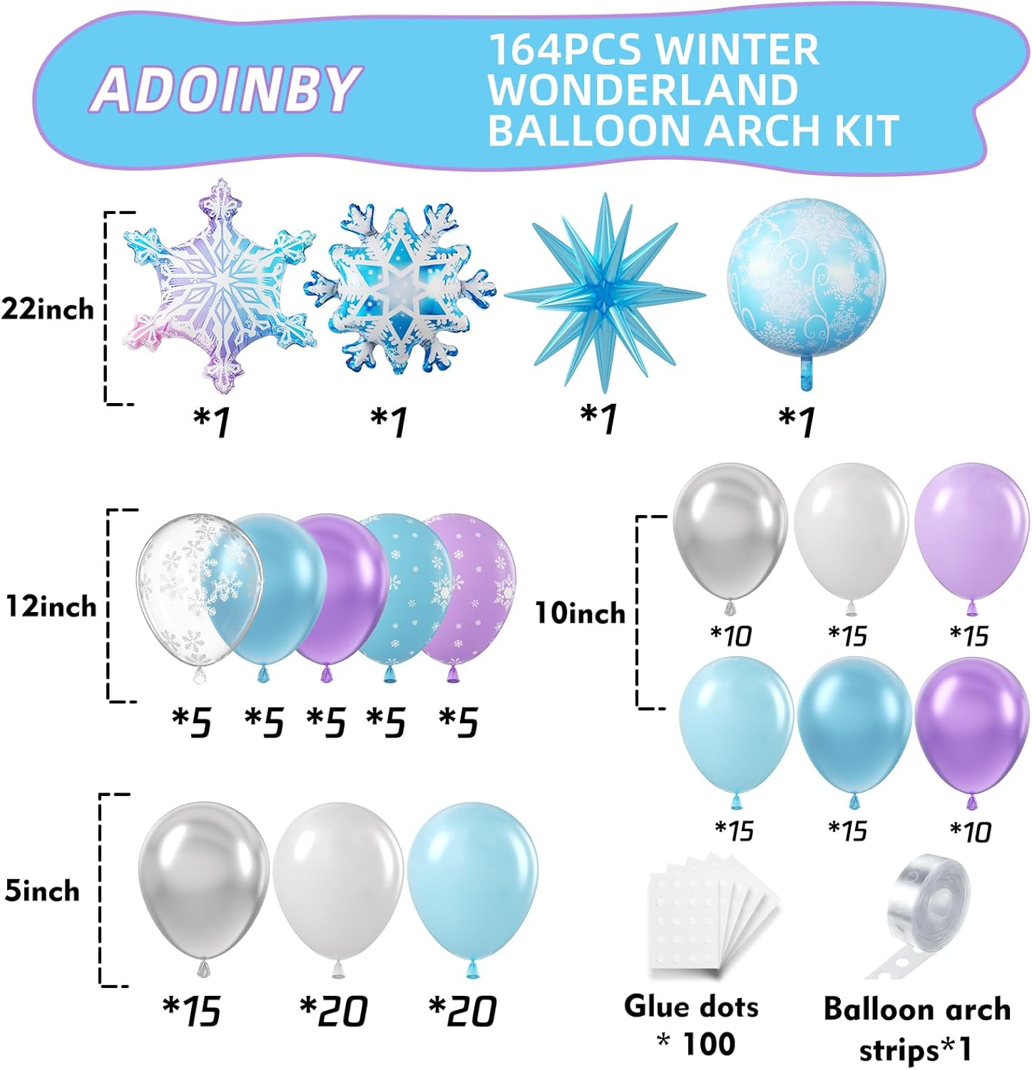Frozen Balloon Arch Garland Kit, 164Pcs Winter Wonderland Balloon Arch Kit Blue Purple Clear Snowflake Balloons for Winter Wonderland Theme Baby Shower Snow Girl Princess Birthday Decorations - Image 2
