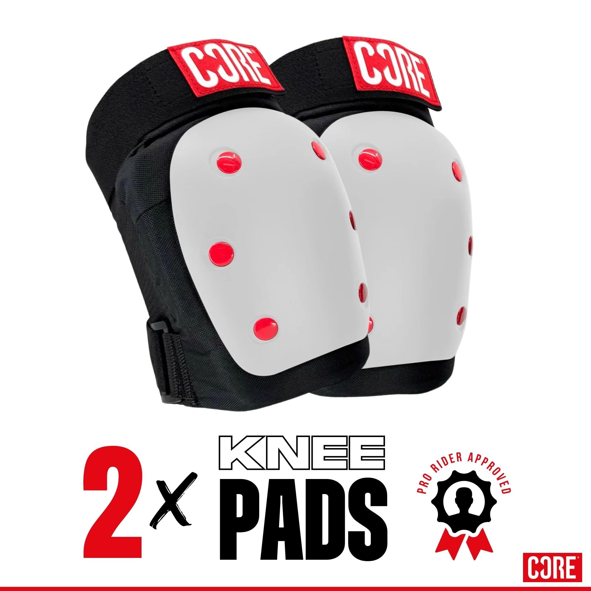 CORE Lot de 3 coussinets de protection 3 en 1 pour enfants/adultes, genoux, coudes et poignets pour le skateboard, le patin à roulettes, la trottinette acrobatique et le cyclisme de tous âges – Blanc