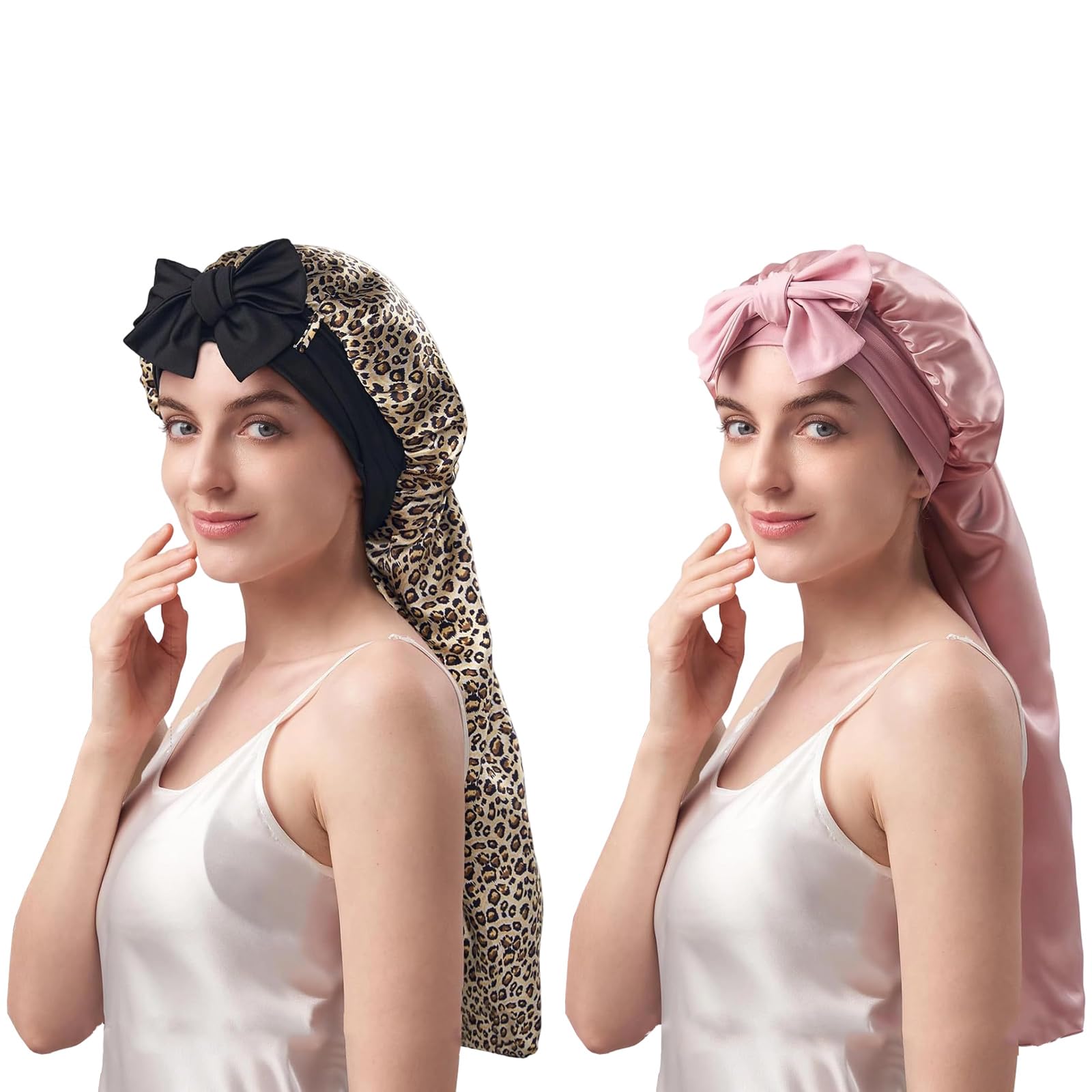 Gorro de moda para dormir elástico para cabello rizado, suave para la noche, diadema de seda