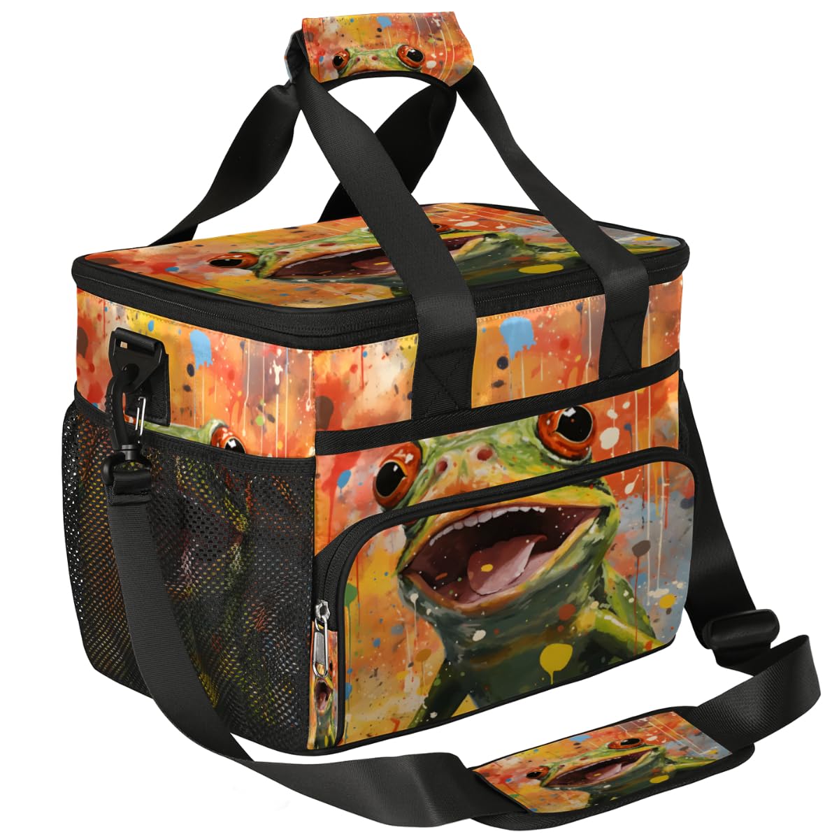 Frog Insulated Picnic Backpack Lunch Box for Women Men Picnic Basket Tote Lunch Bag Picnic Bag Portable Lunch Bags for Picnic, Beach, Work, Trip,Office, Camp Watercolor Frog