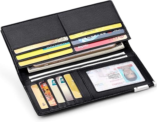 Miniatura 4 de Billetera larga plegable de cuero genuino vintage para hombre con bloqueo RFID