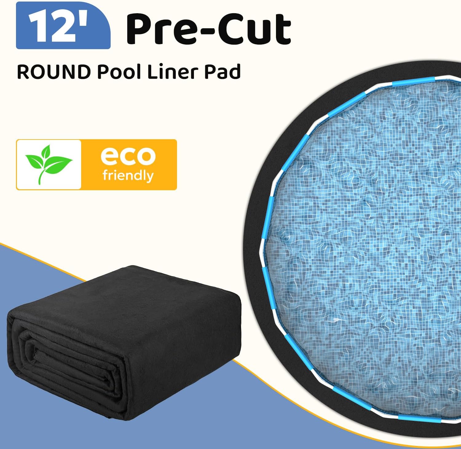 Keten 12-Foot Pool Liner Pad, Round Pool Liners for Above Ground Pools, Pool Mat Made of Durable Geotextile Material Effectively Prevents Puncture, Extend Liner Life