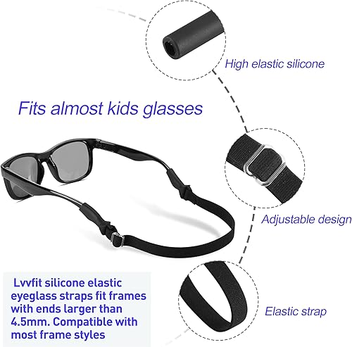 Miniatura 10 de lvvfit Correas de lentes para niños (6.5 a 10 pulgadas), correa ajustable para lentes de sol deportivas, correas de soporte para anteojos para niños