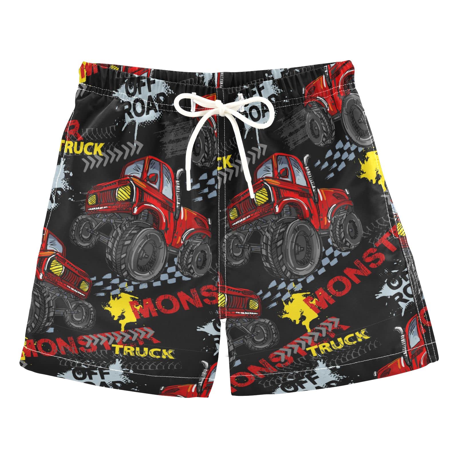 Monster Truck Boys Swim Trunks Summer Drawstring Toddler Red Car Swim Board Shorts Boys Bathing Suit Beach Vacation 4T