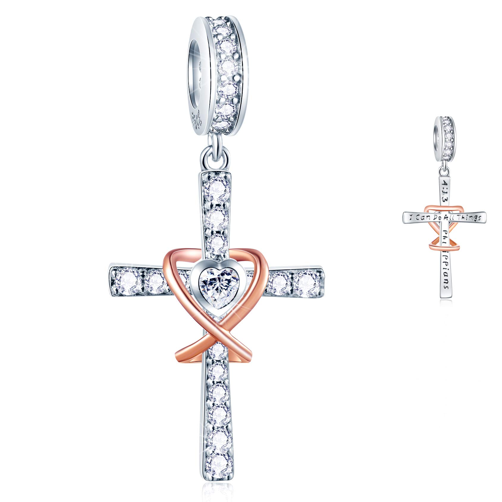 GEMDAZZ Religious Series Charm 925 Sterling Silver Chinese Yin Yang Keep Faith Cross Dice Charms Beads Fit Men