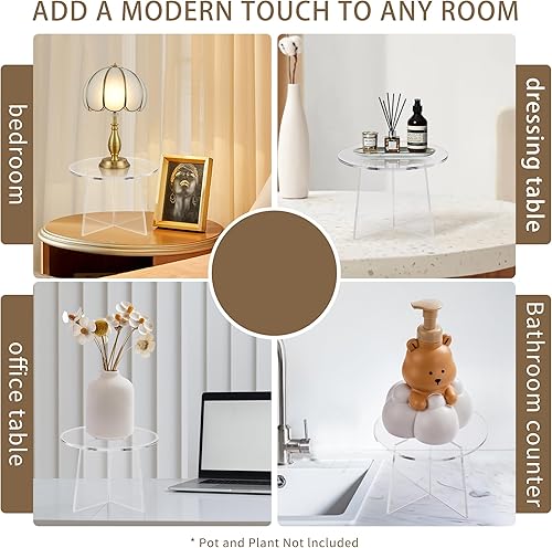 Miniatura 7 de YourGift Mini soporte para plantas de interior de 6 pulgadas, soporte acrílico para plantas de interior, estante redondo de escritorio para macetas,