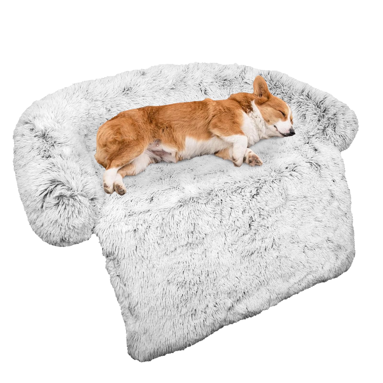 Calming Dog Bed Fluffy Plush Dog Mat for Furniture Protector with Removable Washable Cover for Large Medium Small Dogs and Cats (Medium, Light Grey)