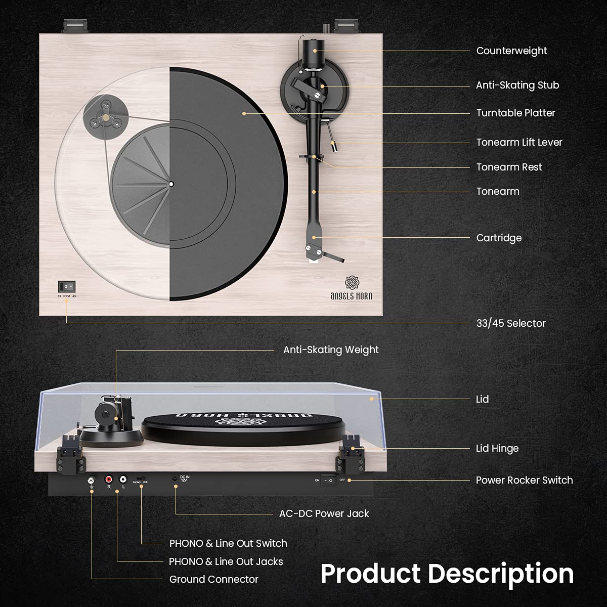 32/mo Finance Vinyl Record Player, ANGELS HORN Turntables for Vinyl