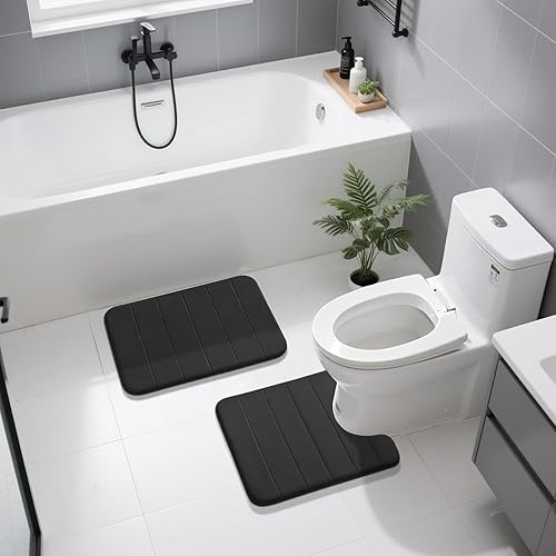 Miniatura 7 de Yimobra - Juego de 2 alfombras de baño de espuma viscoelástica, en forma de U para inodoro, absorción de agua, antideslizantes, gruesas, secado