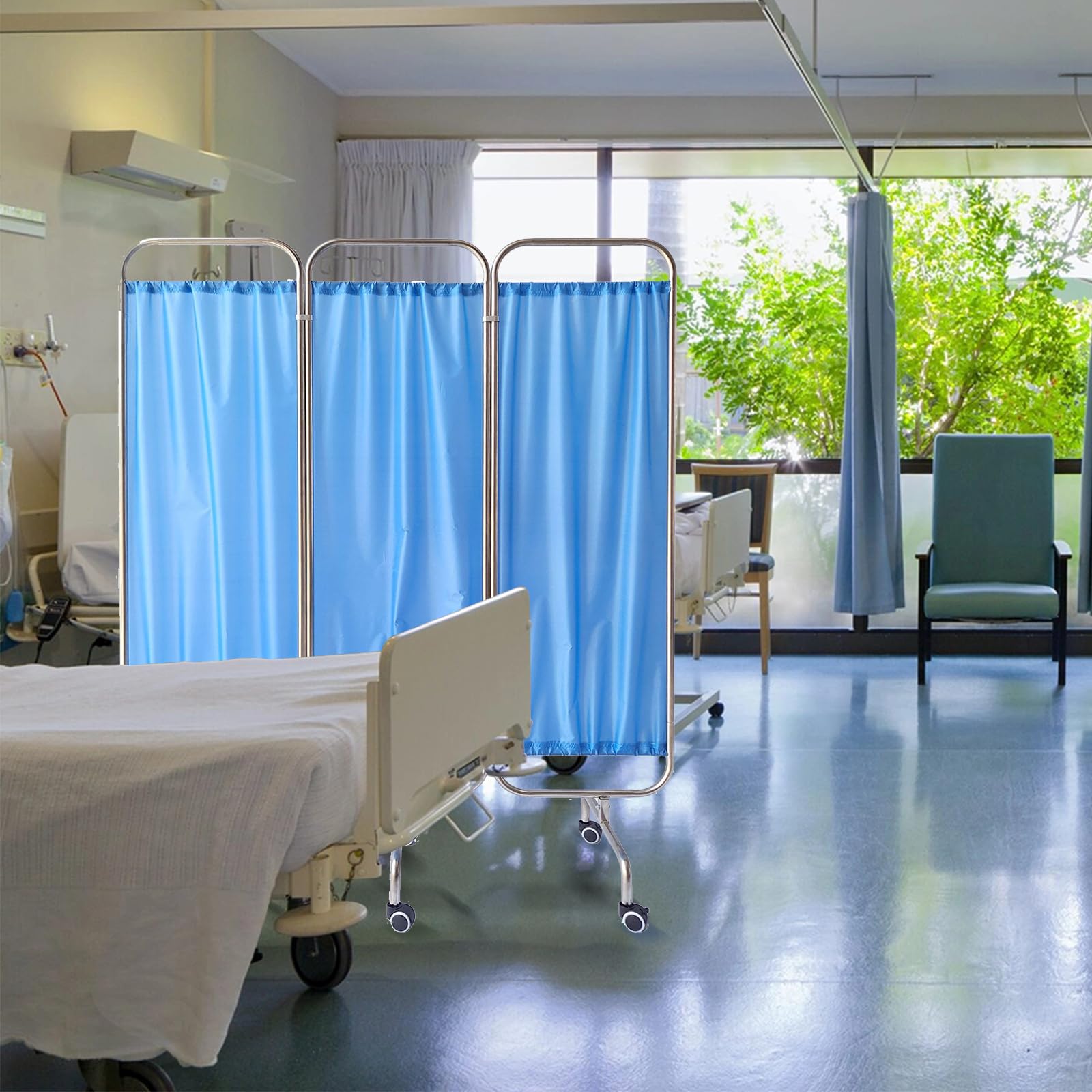 Schermo divisorio con Ruote per Clinica, reparto, Sala Visite, Ospedale - Divisorio Pieghevole per casa di Cura, Pronto Soccorso, Tenda per Sala di monitoraggio in Terapia intensiva