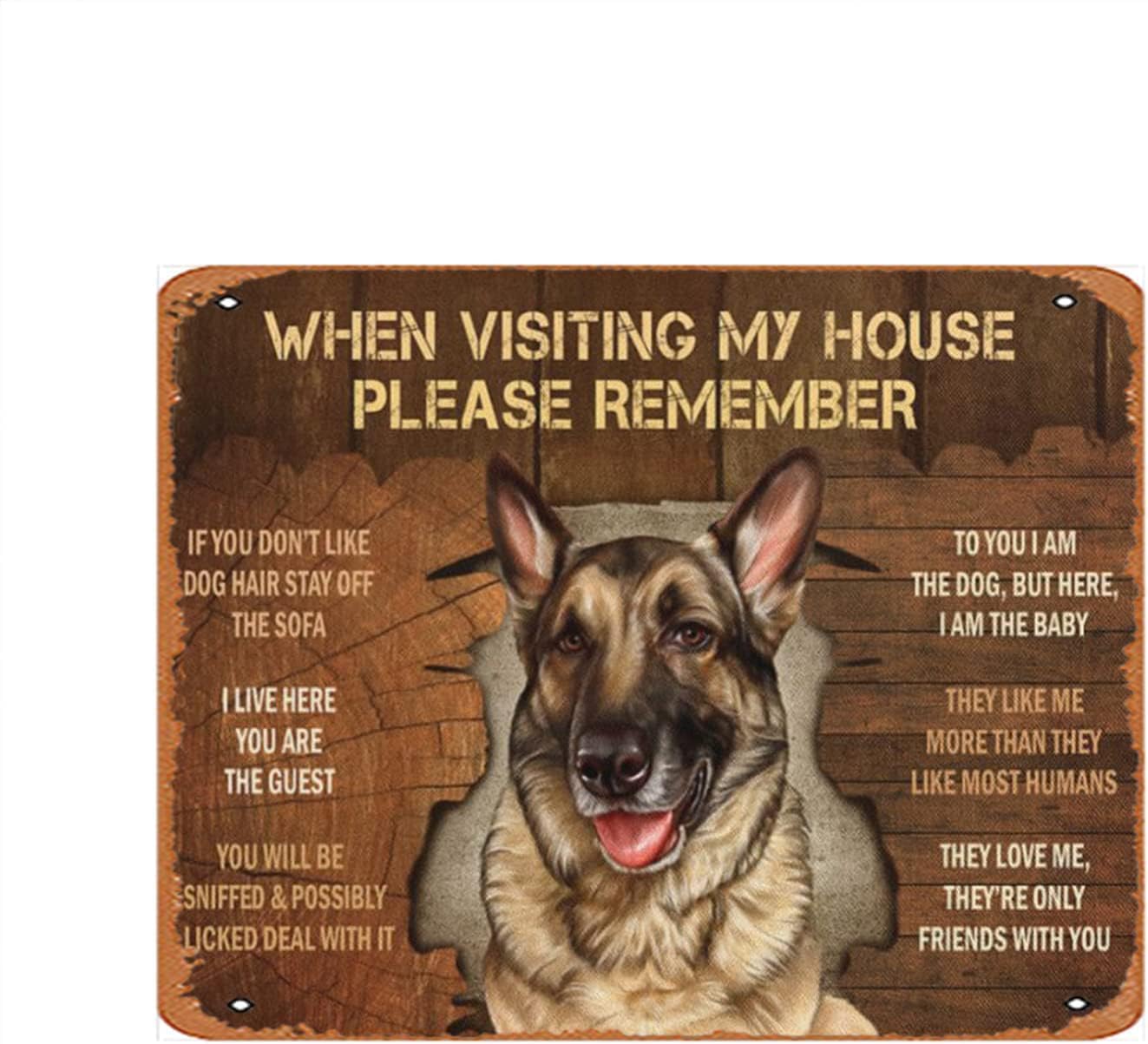 Yivxa Style-5701 Metal Sign Decor German Sherpherd Dog When Visiting My House Please Remember Tin Sign Decoration Ideas Funny Home Bathroom Signs Tin Poster Patio Bar Man Cave 8X6 Inches