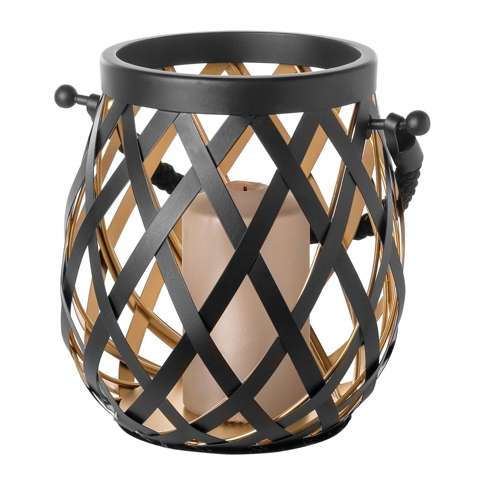 Fink Gold-Schwarze Laterne 33 cm Edelstahl matt pulverbeschichtetes Windlicht inklusive Glas