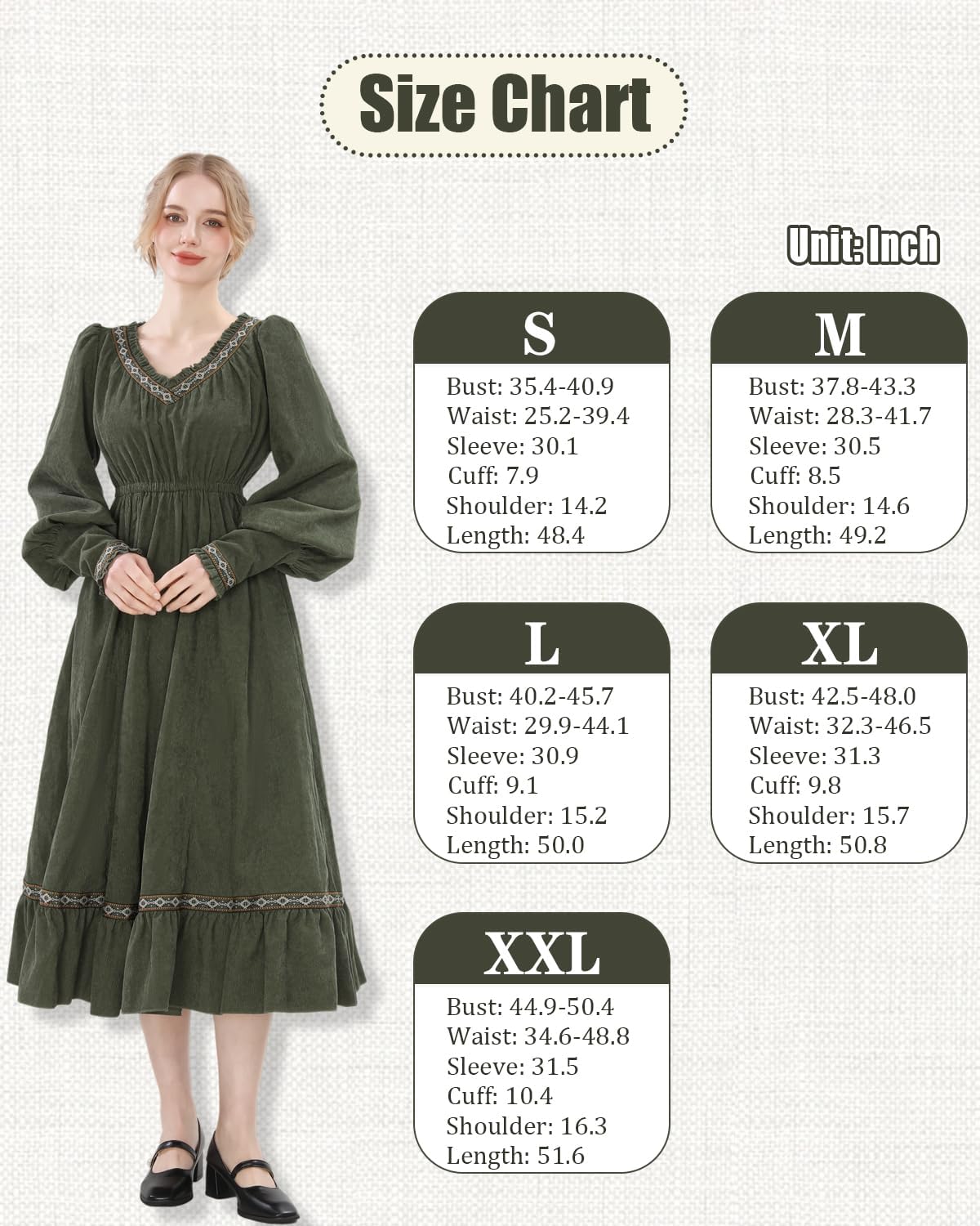 NSPSTT Victorian Dress for Women Green Renaissance Dress Plus Size V Neck Long Sleeve Medieval Costume - Image 7