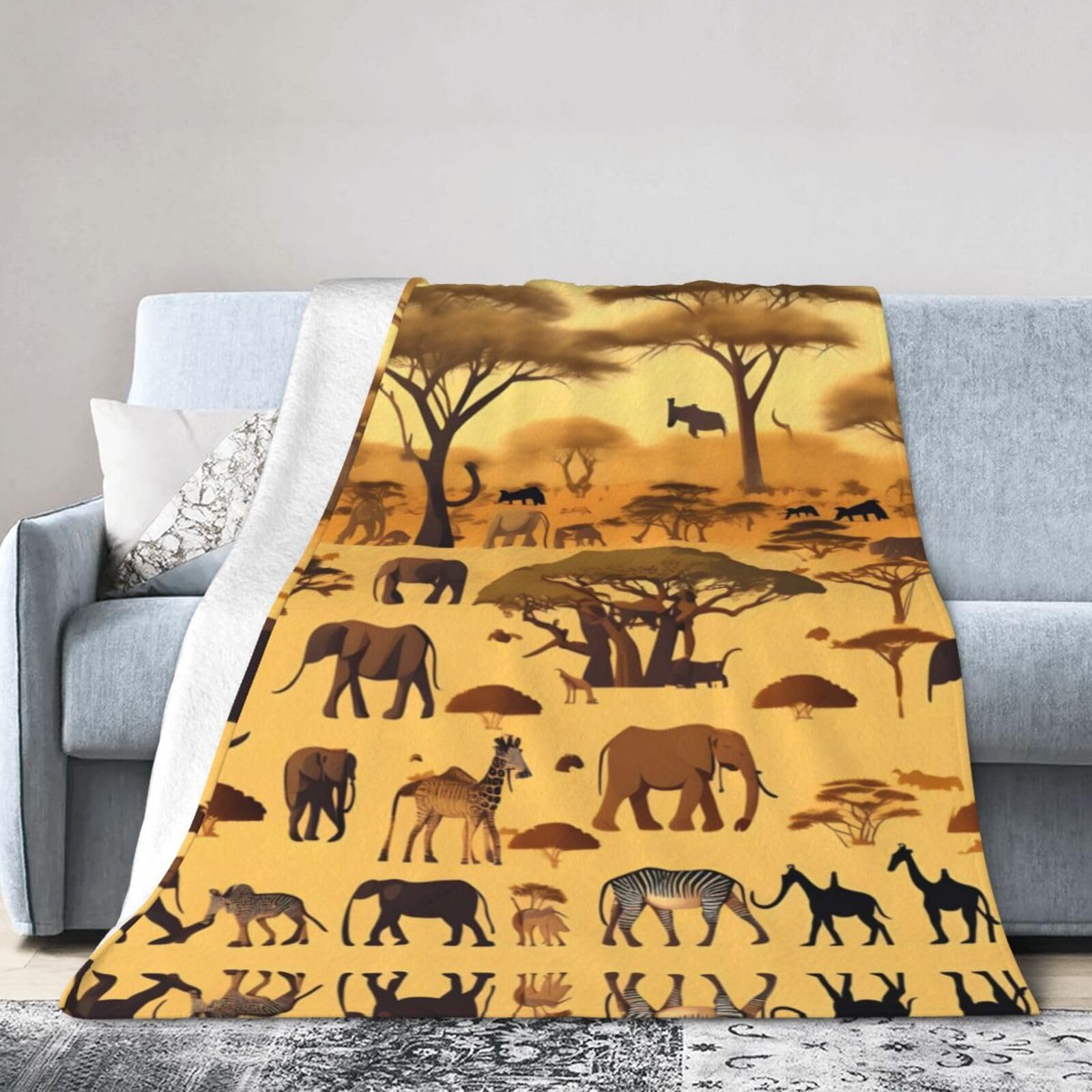 African Grassland Animals 50"x40" Fleece Blanket, Full Size, Super Soft, Suitable for Bed, Sofa, Camping, All Seasons